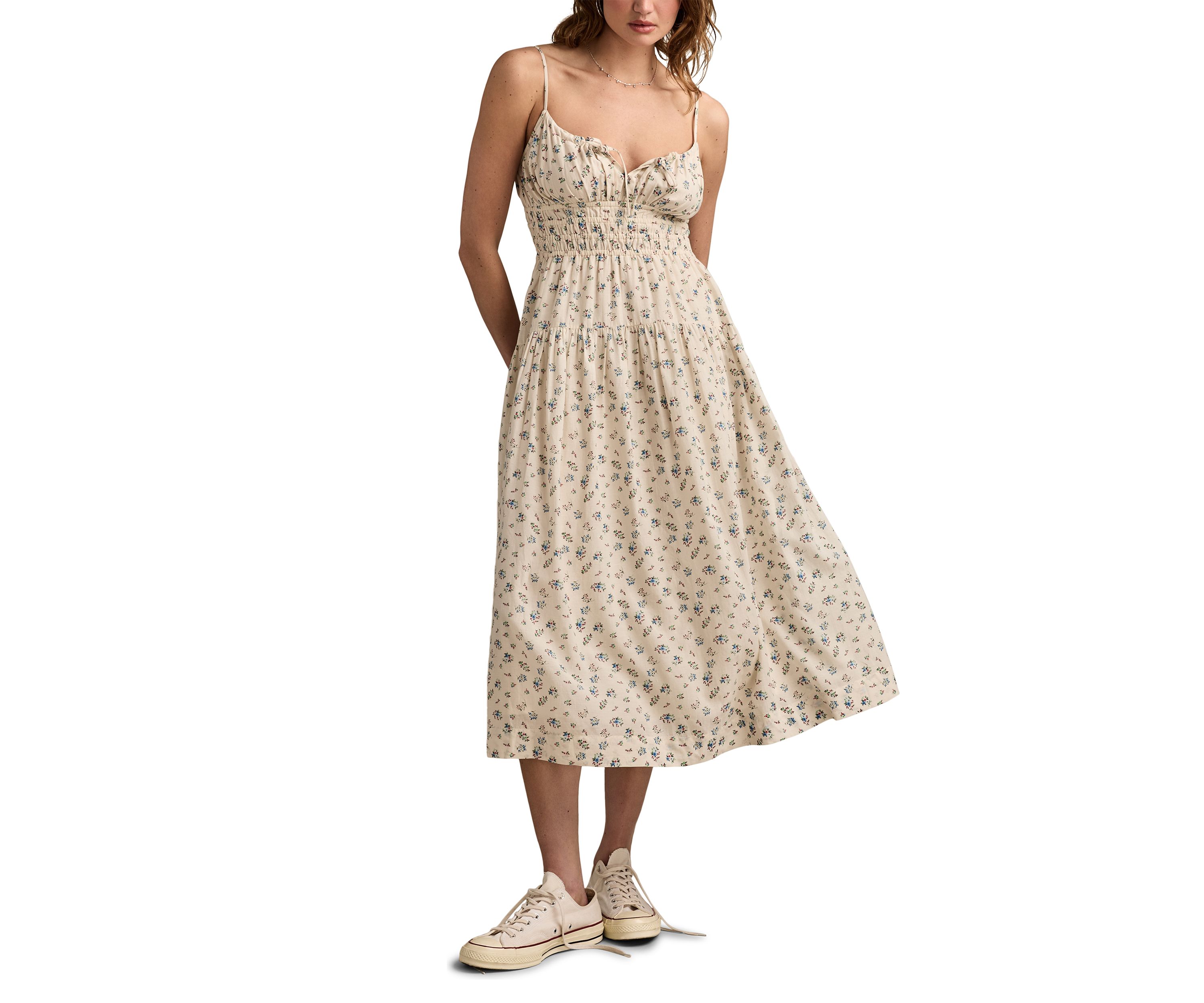 Womens Smocked Waist Printed Dress