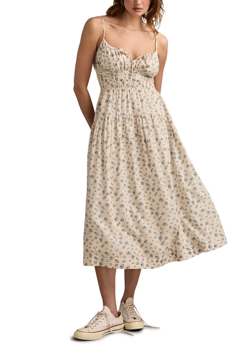 Womens Smocked Waist Printed Dress