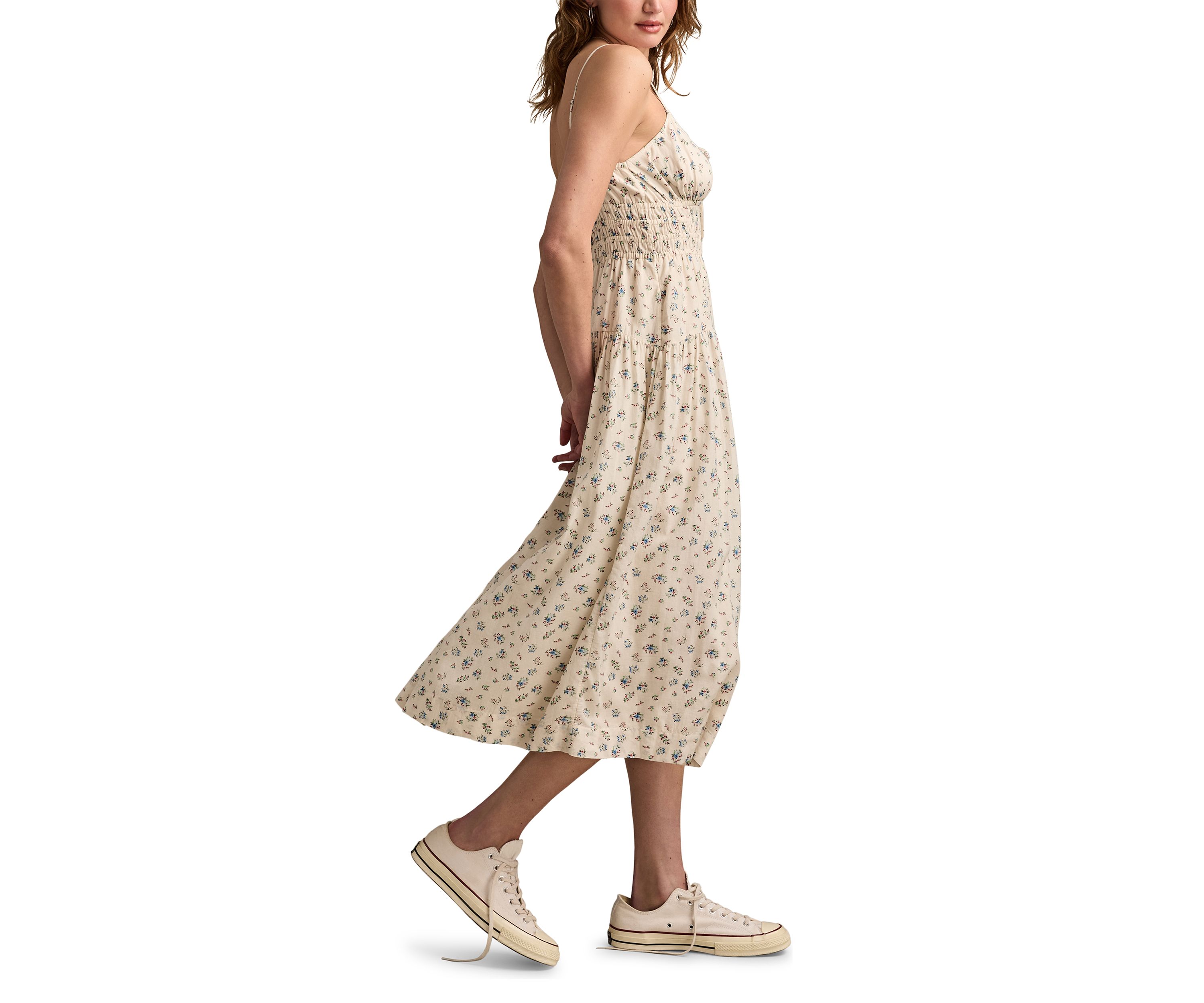 Womens Smocked Waist Printed Dress