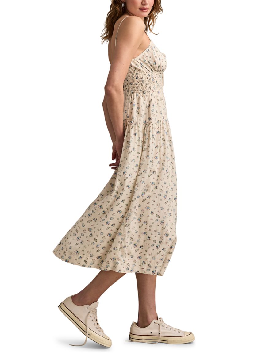 Womens Smocked Waist Printed Dress