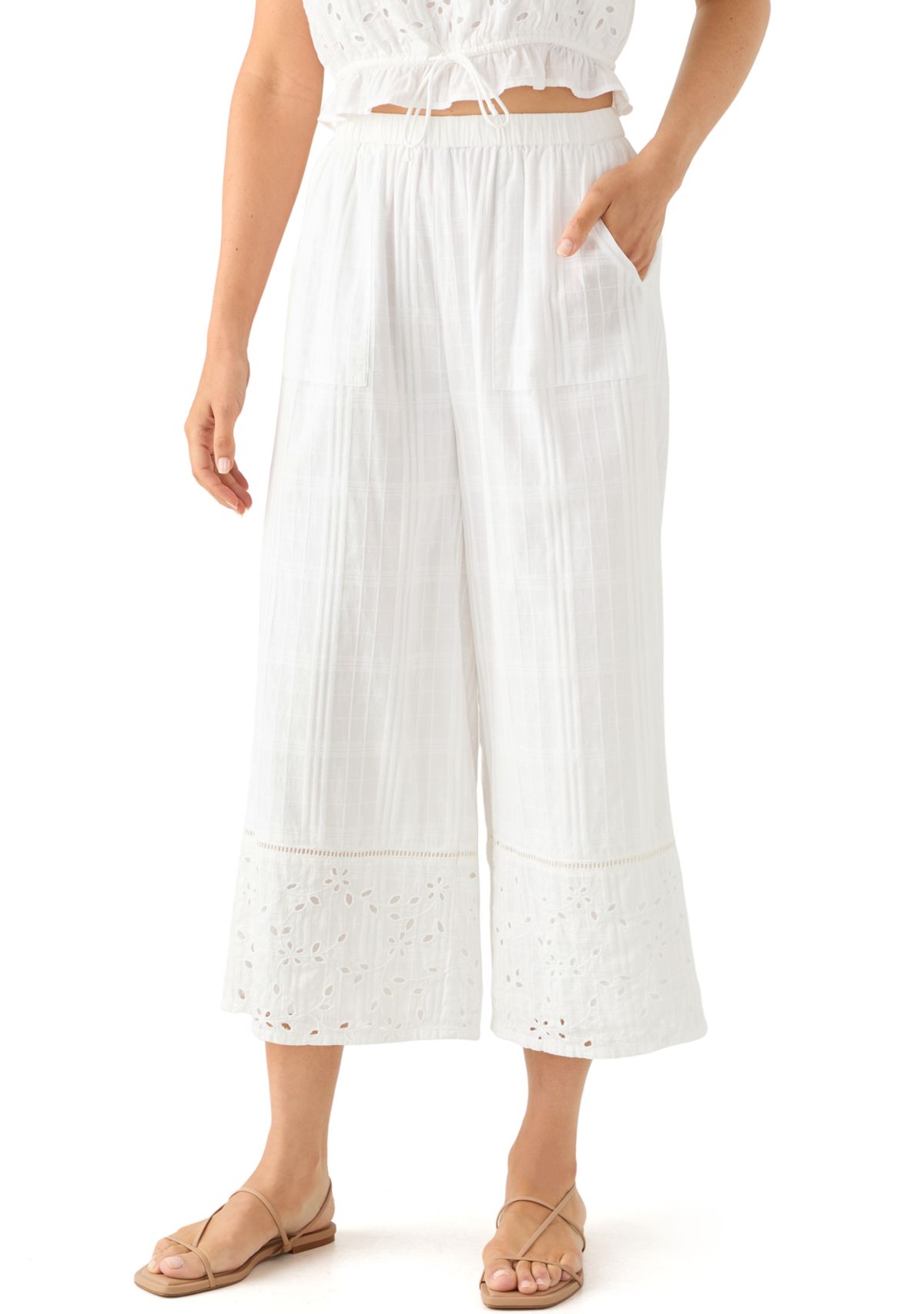 Womens Cutwork Wide Leg Pants