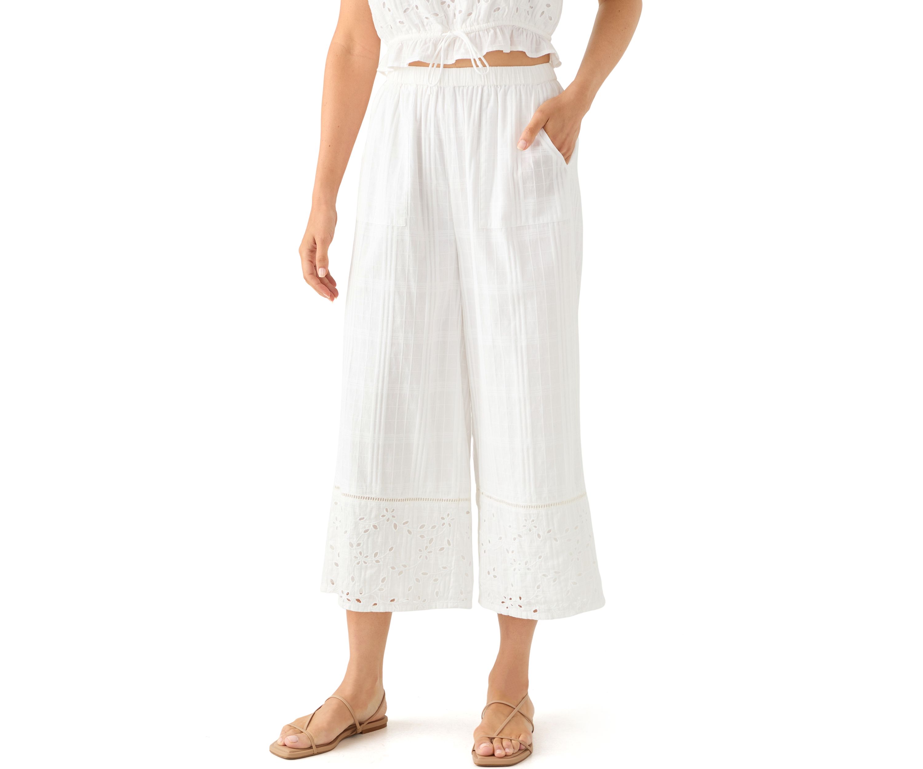 Womens Cutwork Wide Leg Pants