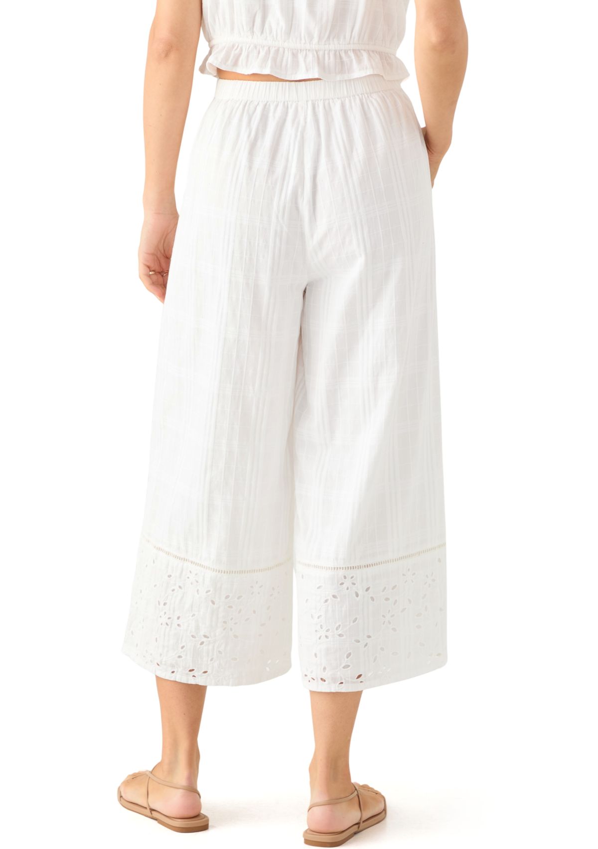 Womens Cutwork Wide Leg Pants