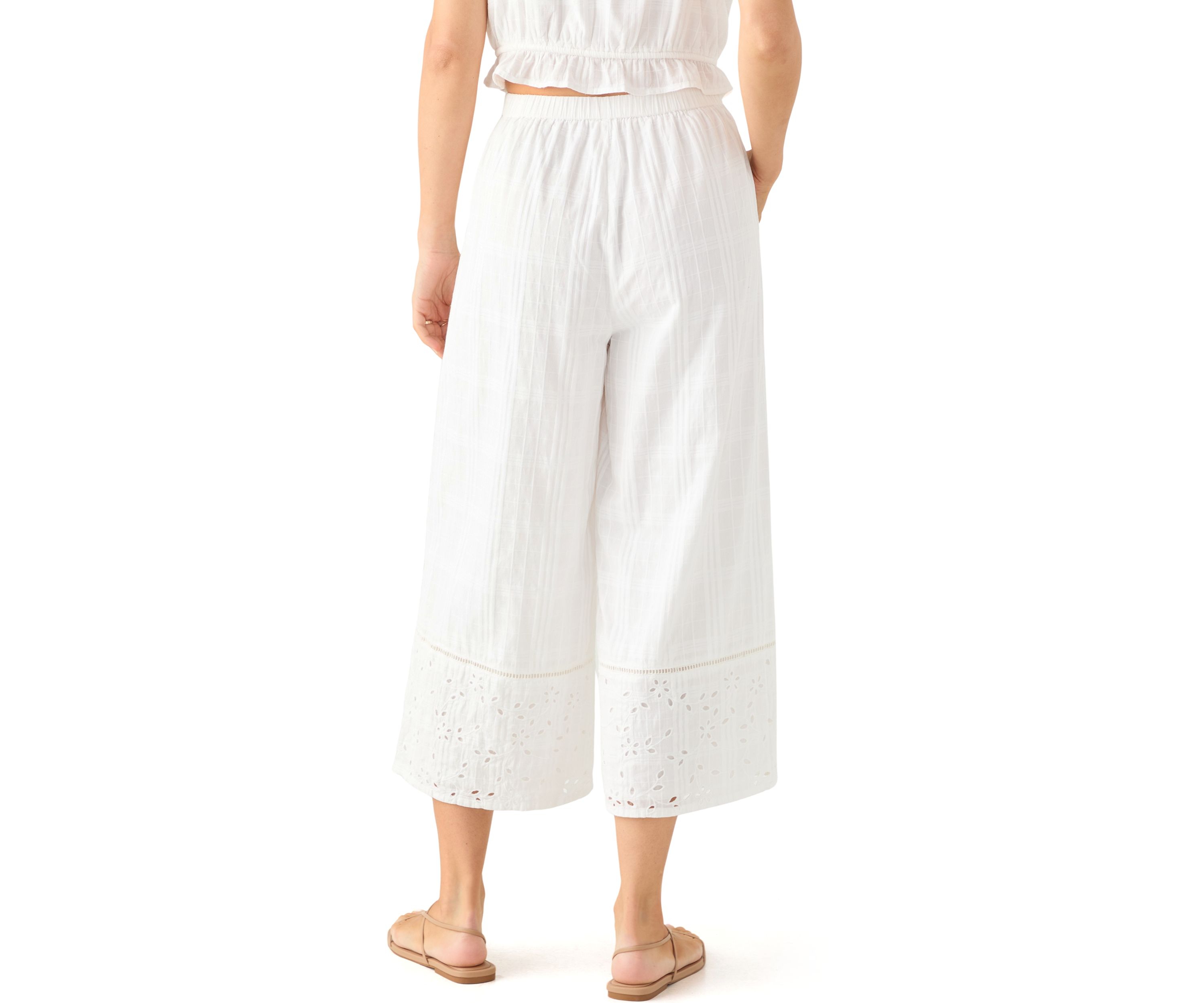 Womens Cutwork Wide Leg Pants