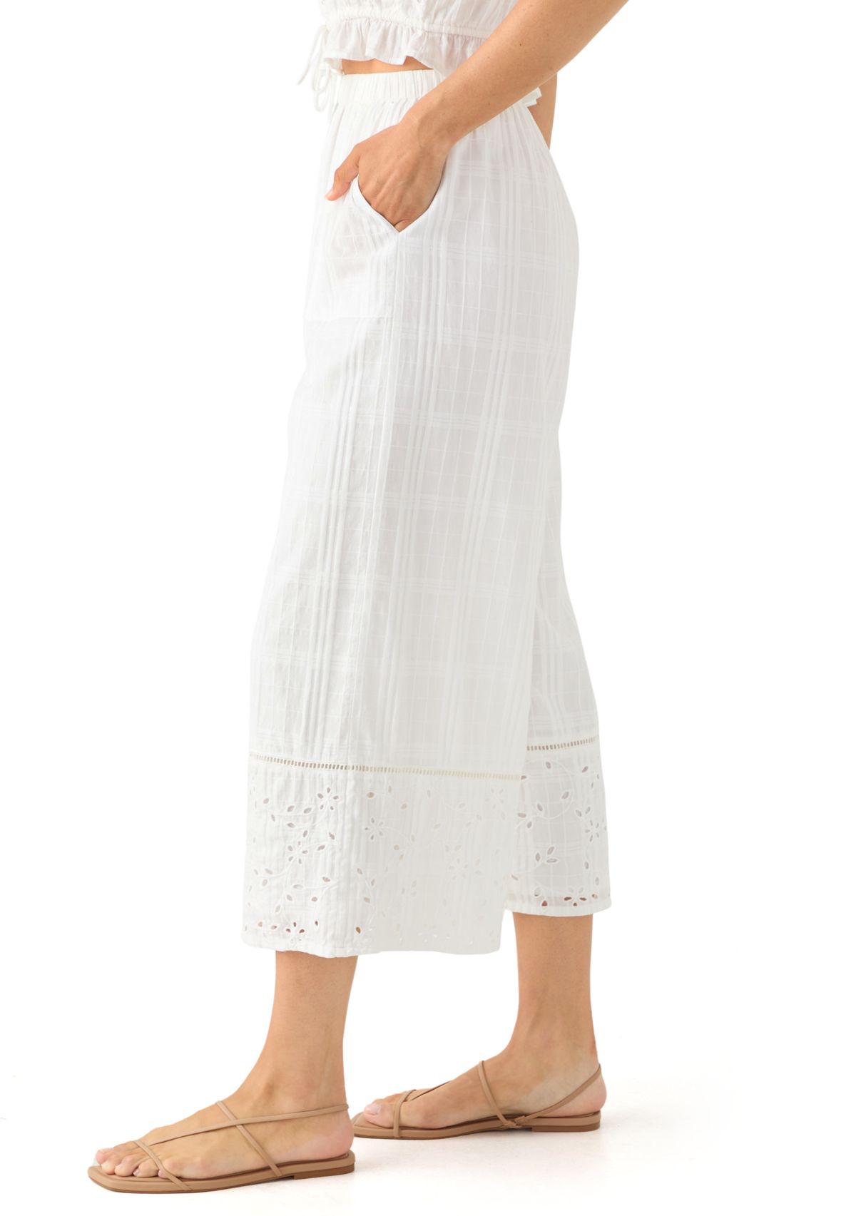 Womens Cutwork Wide Leg Pants