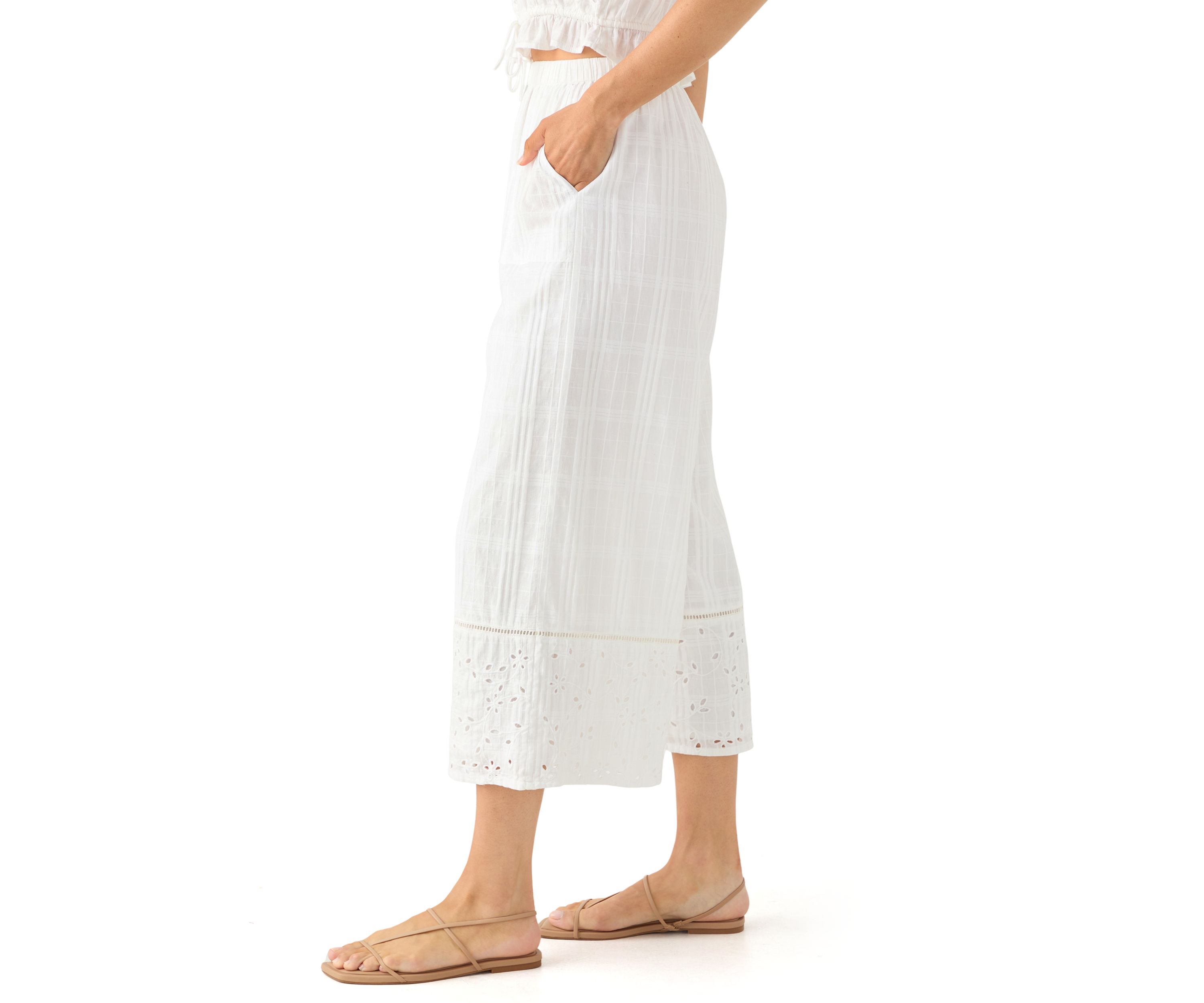 Womens Cutwork Wide Leg Pants