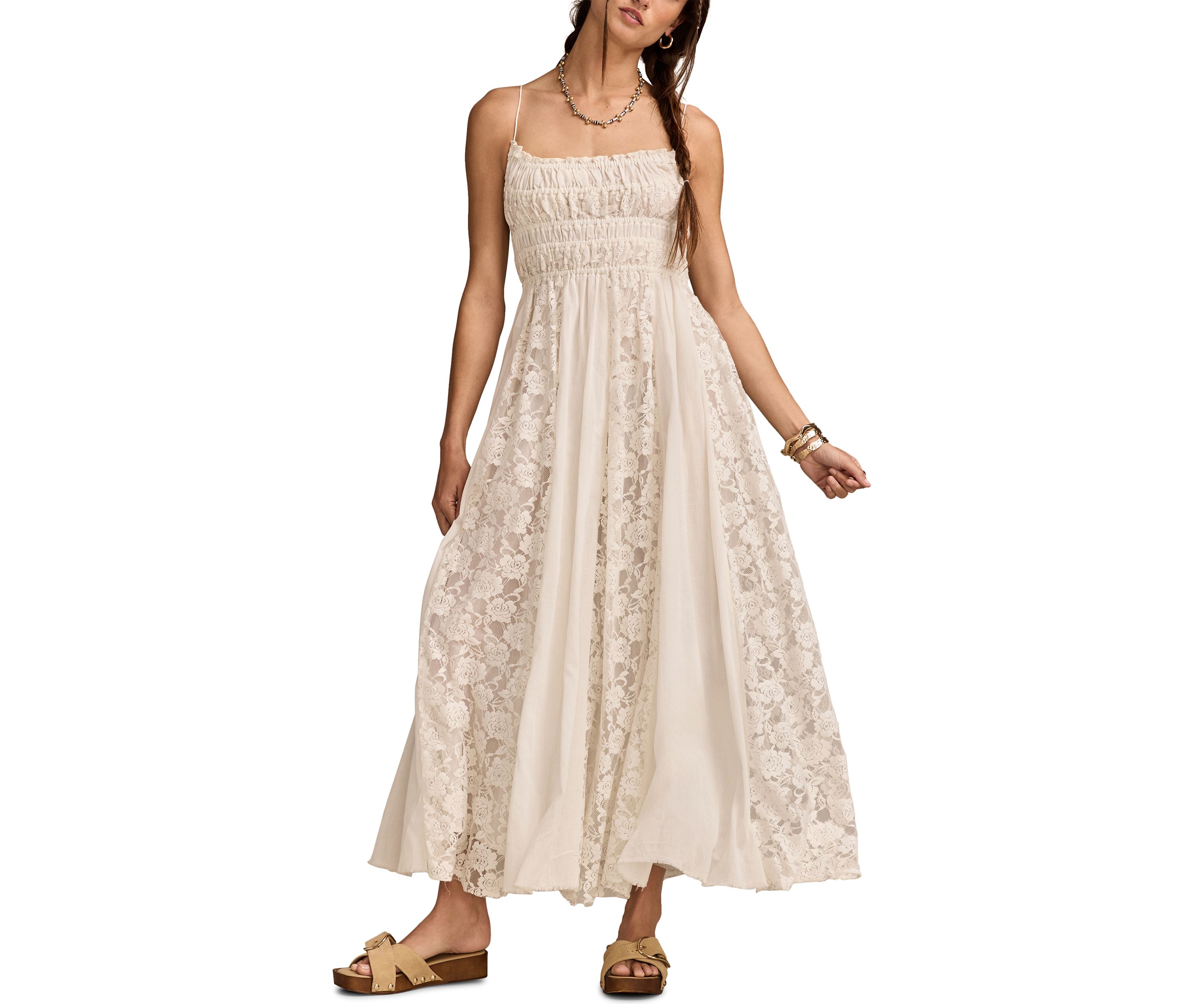 Lace Mix Smocked Midi Dress
