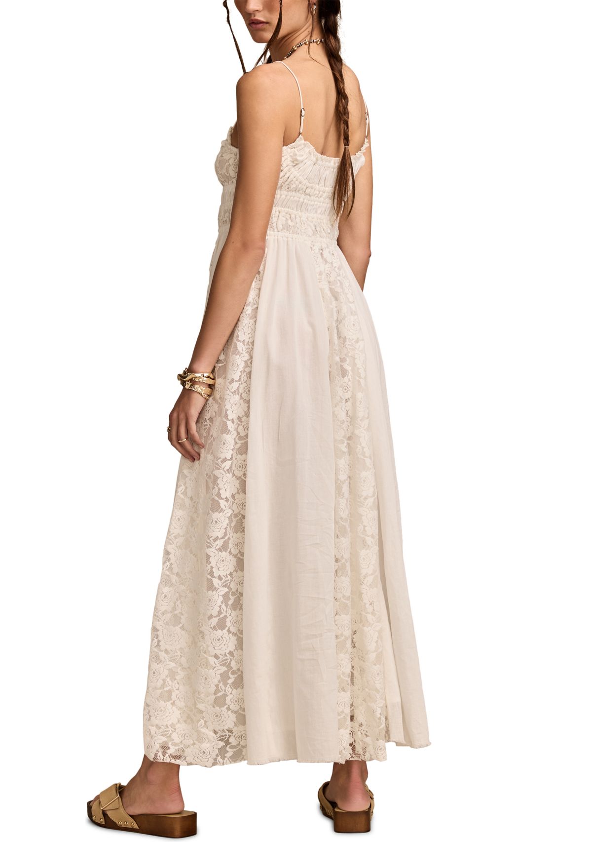 Lace Mix Smocked Midi Dress