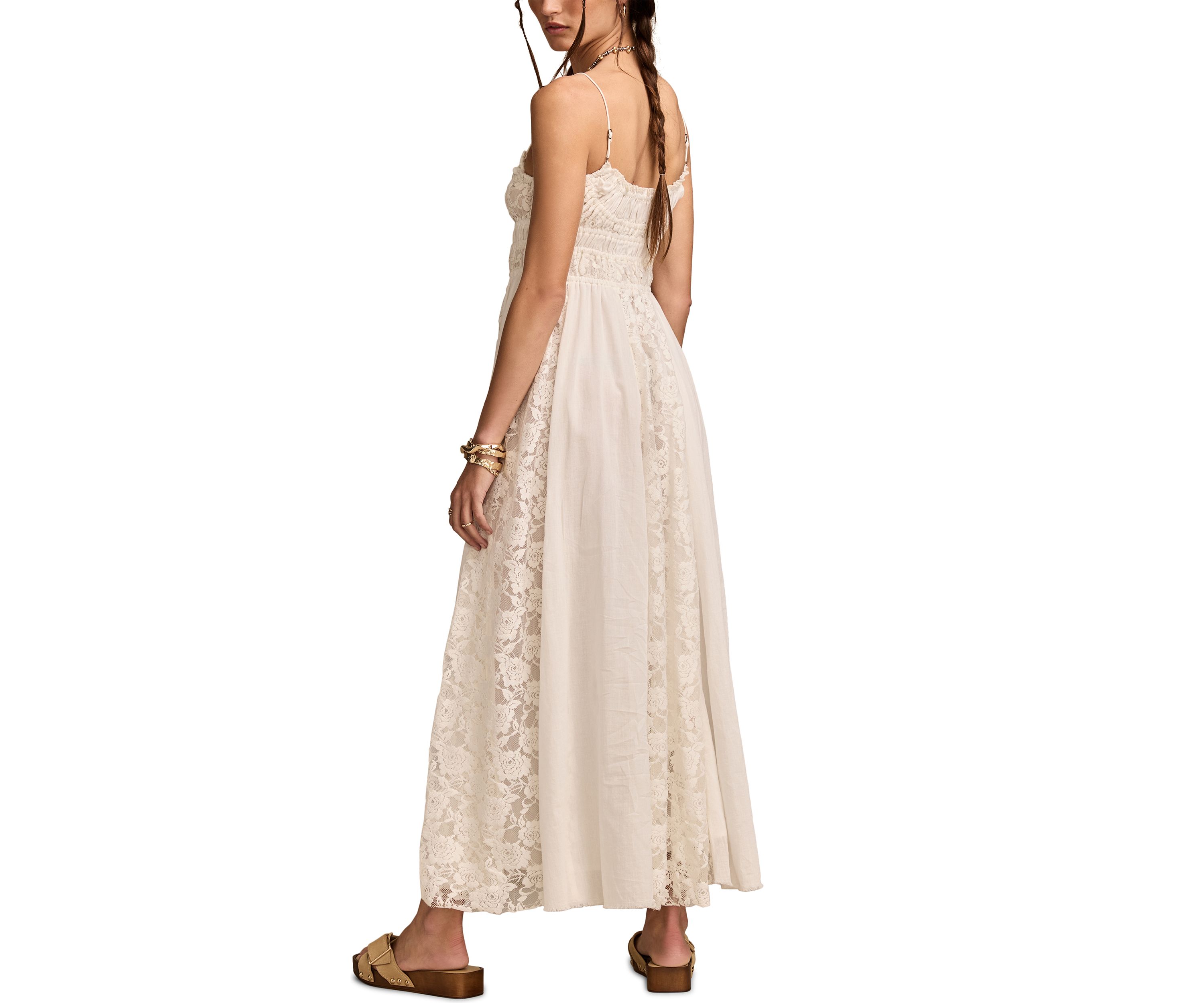 Lace Mix Smocked Midi Dress
