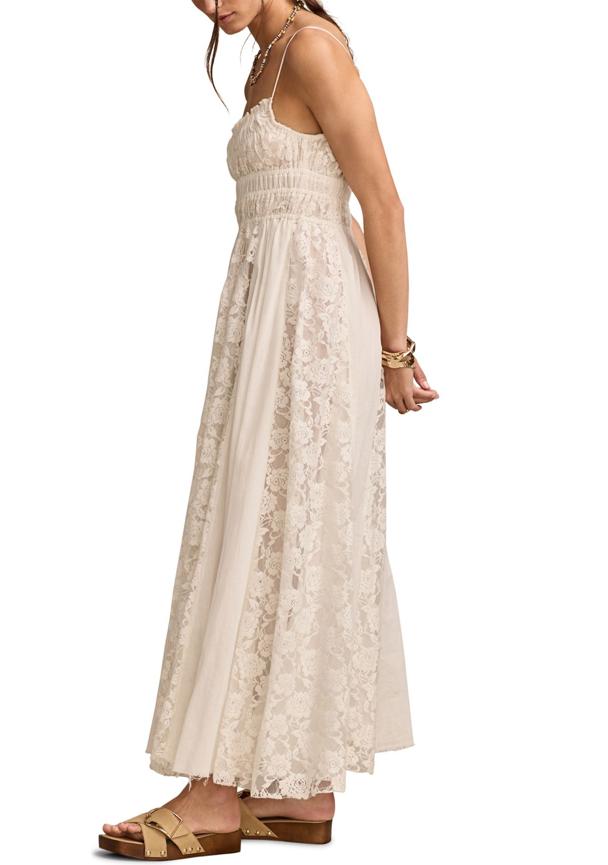 Lace Mix Smocked Midi Dress