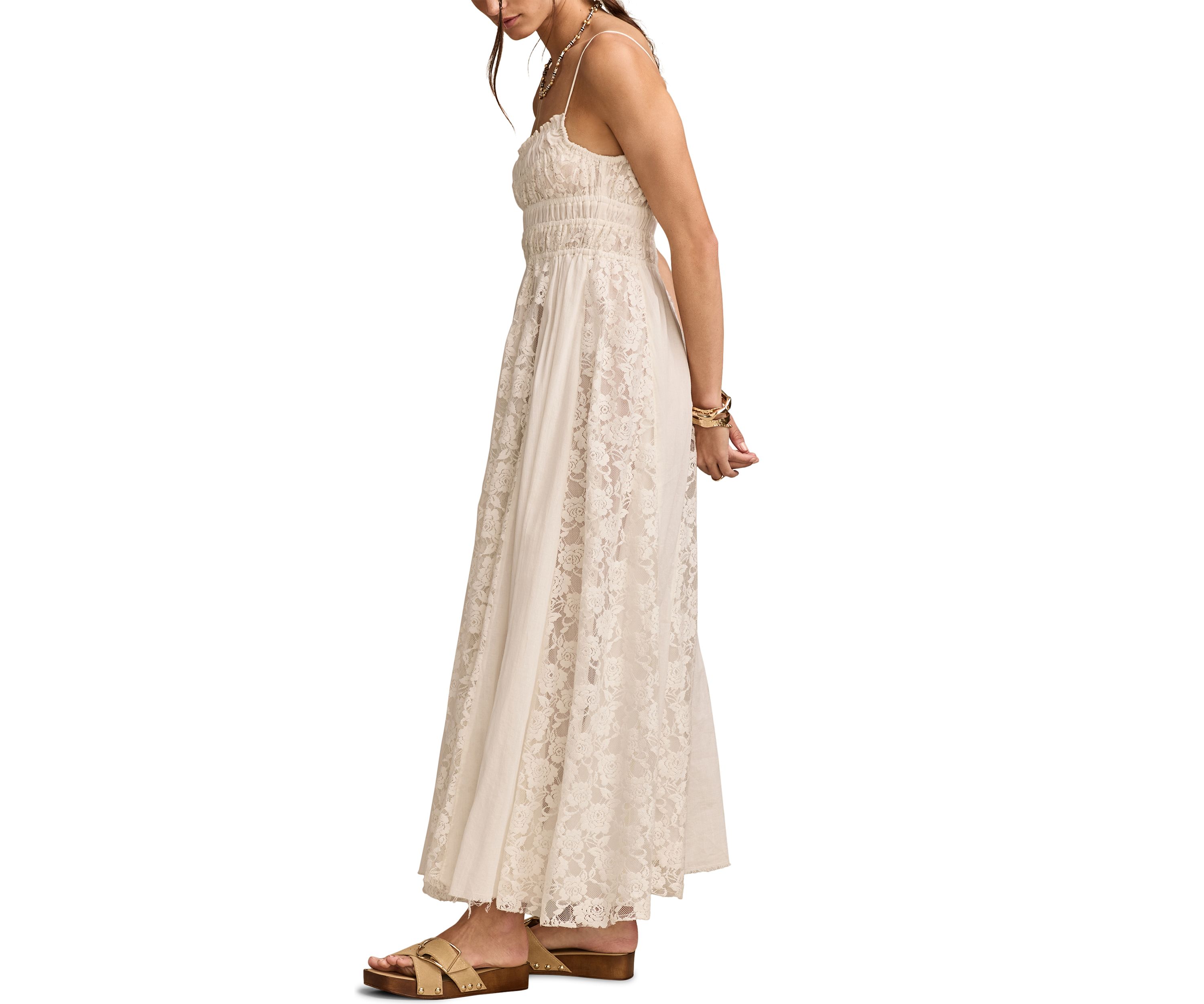 Lace Mix Smocked Midi Dress