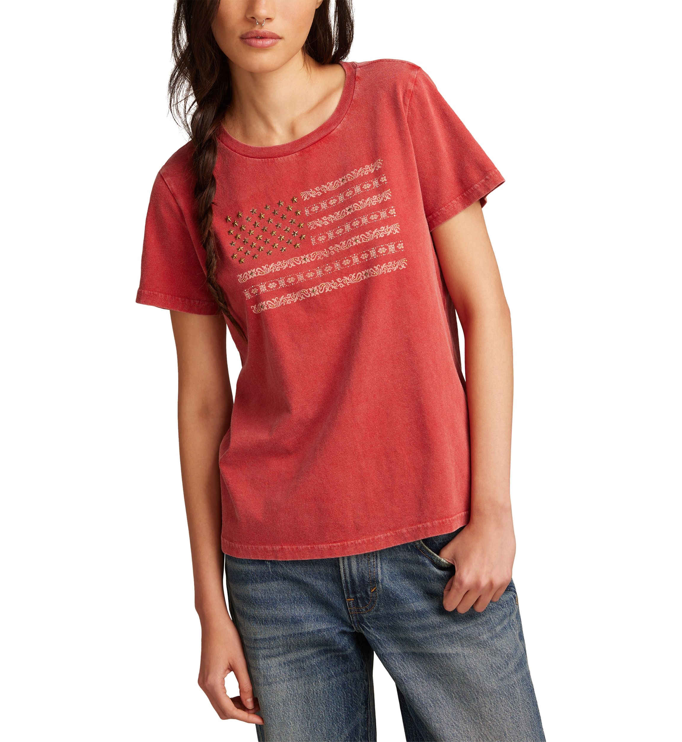 Studded Flag Classic Crew Neck Graphic T-Shirt