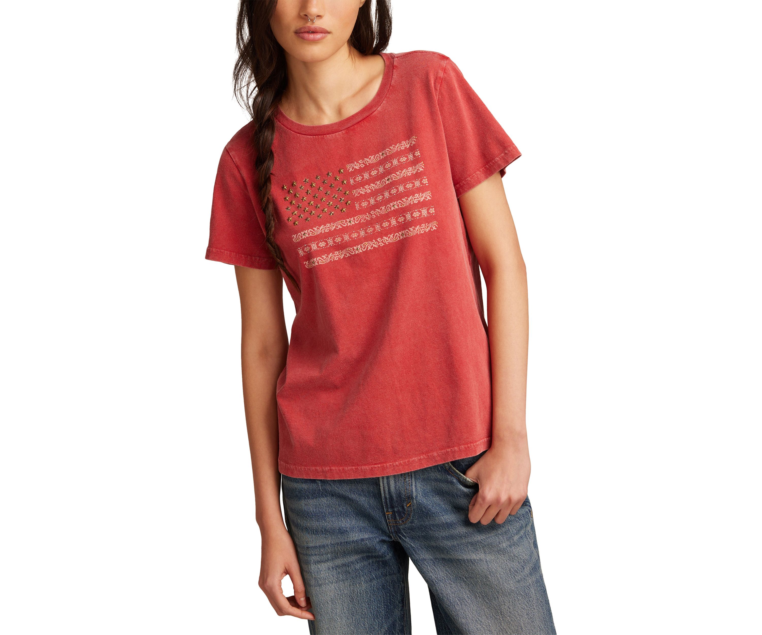 Studded Flag Classic Crew Neck Graphic T-Shirt