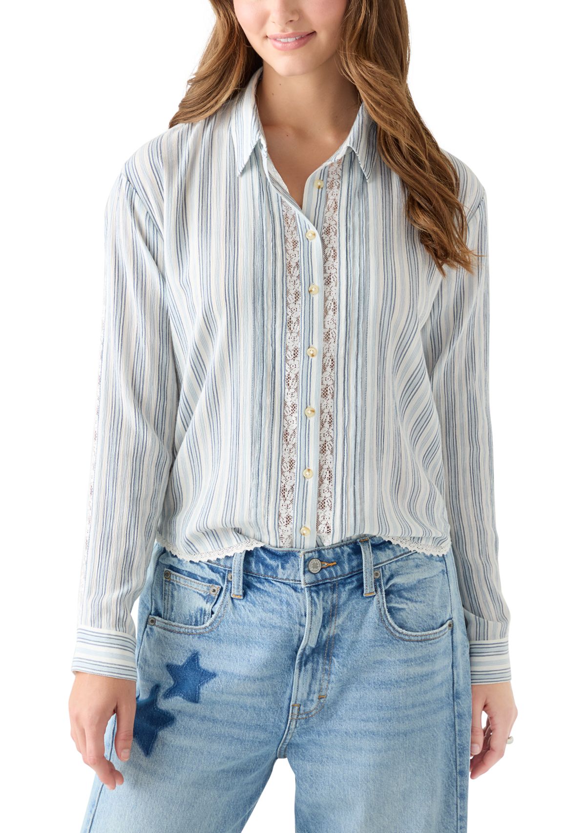 Lace Trimmed Collared Shirt
