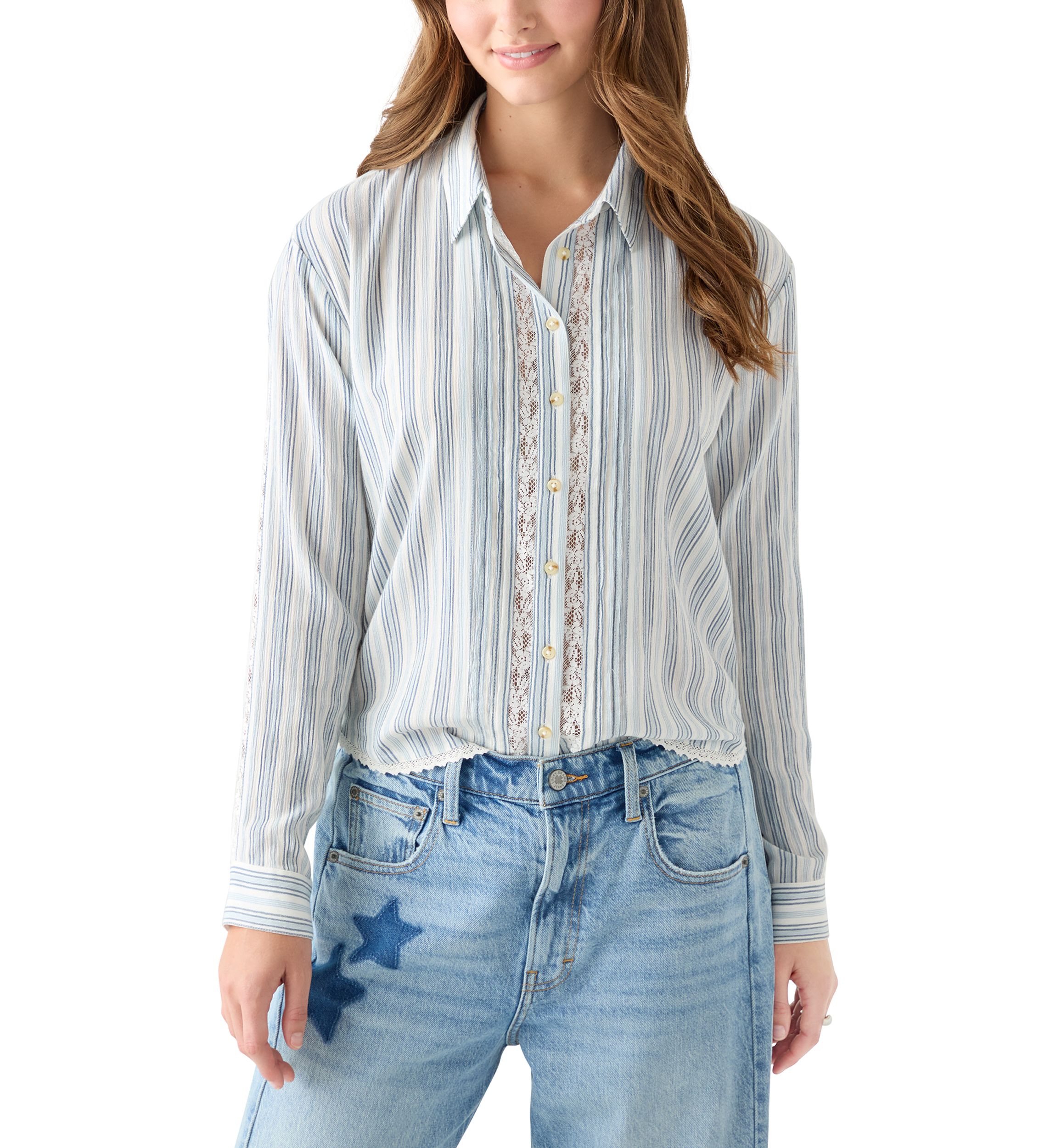 Lace Trimmed Collared Shirt