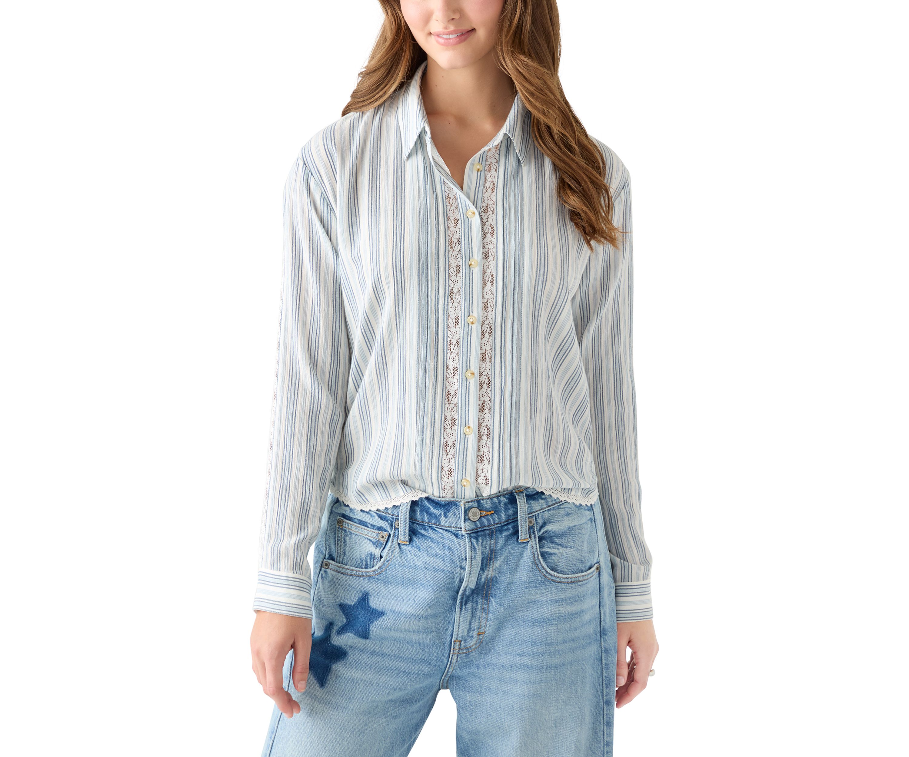 Lace Trimmed Collared Shirt
