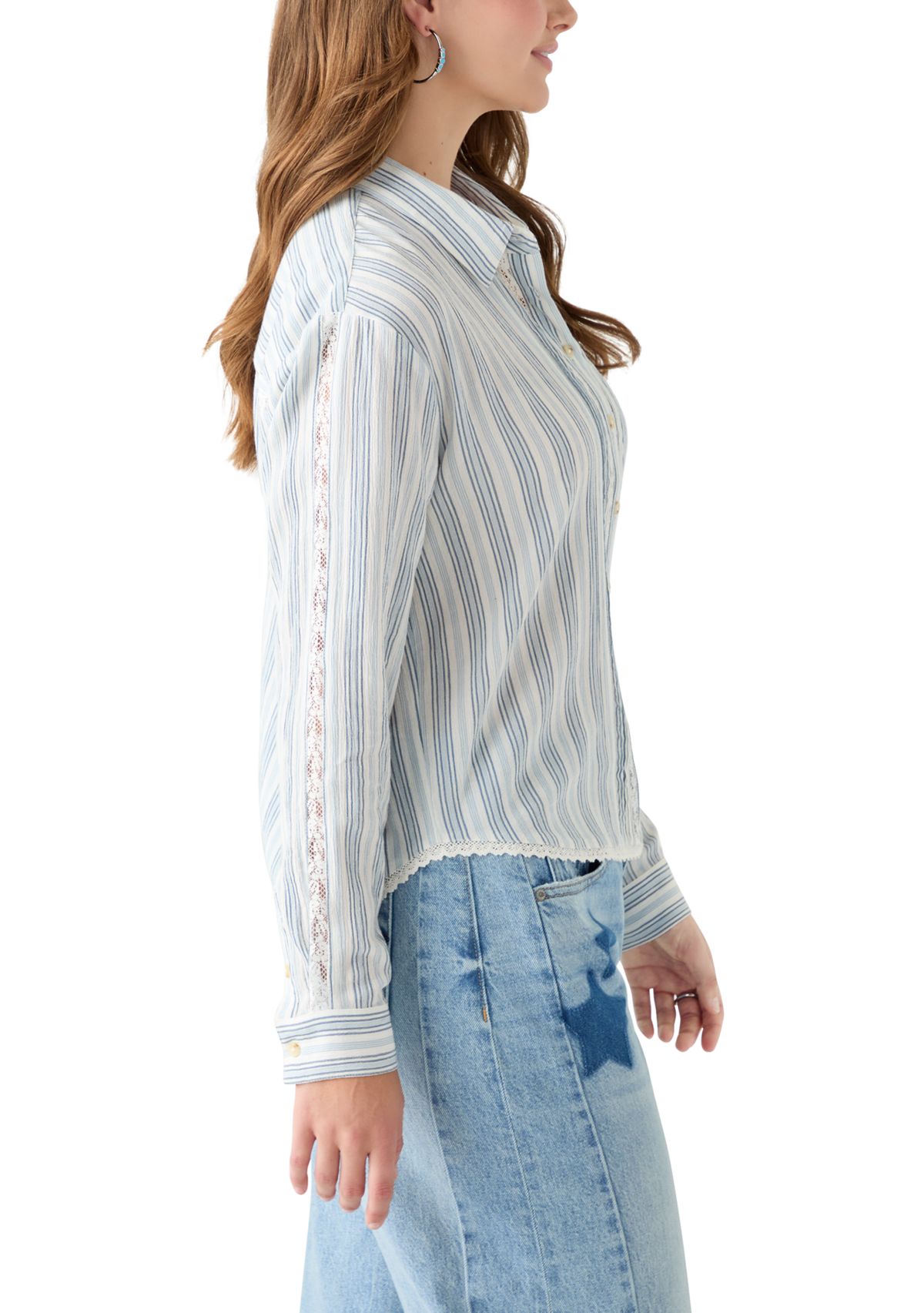 Lace Trimmed Collared Shirt