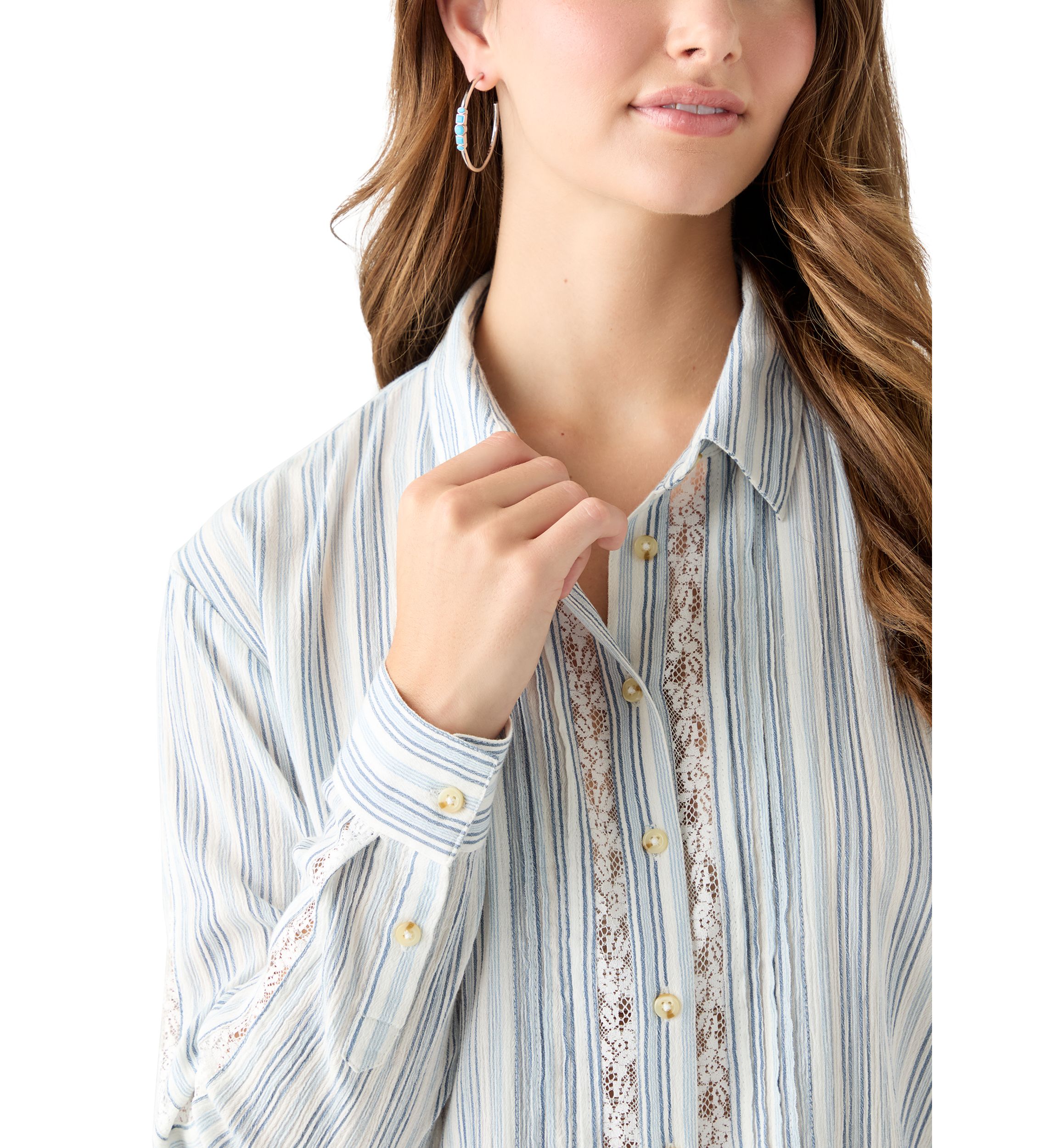 Lace Trimmed Collared Shirt