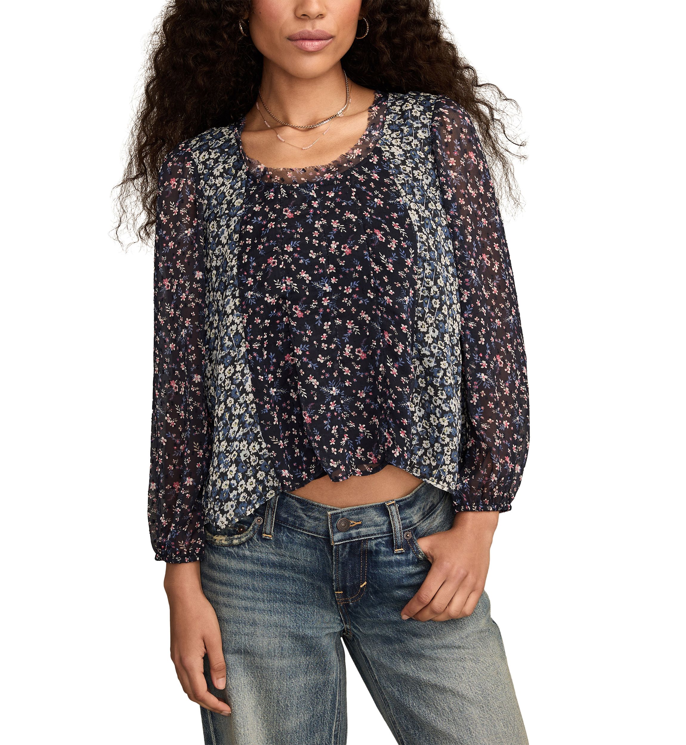 Womens Printed Mix Swing Top