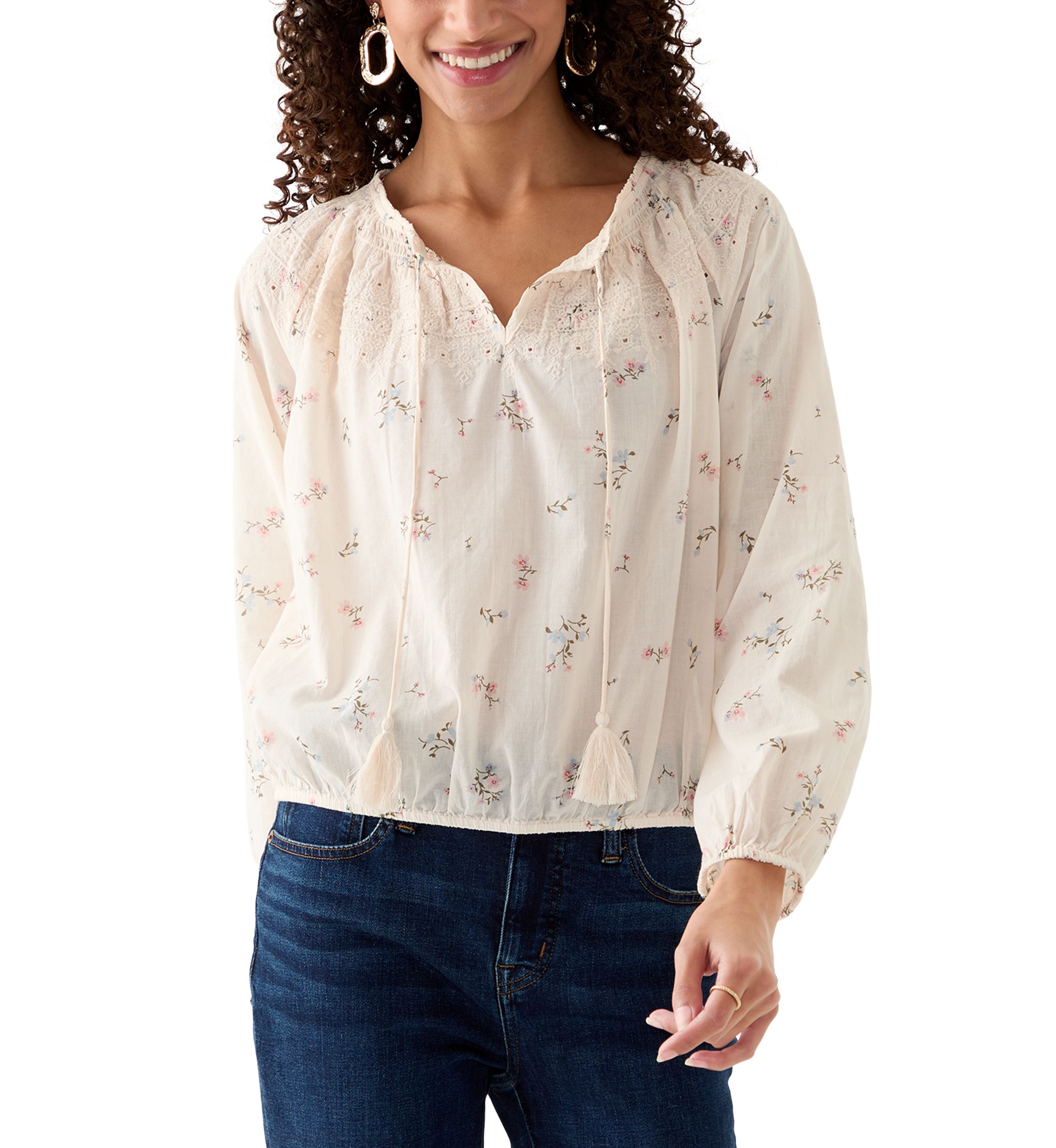 Long Sleeve Ditsy Peasant Blouse