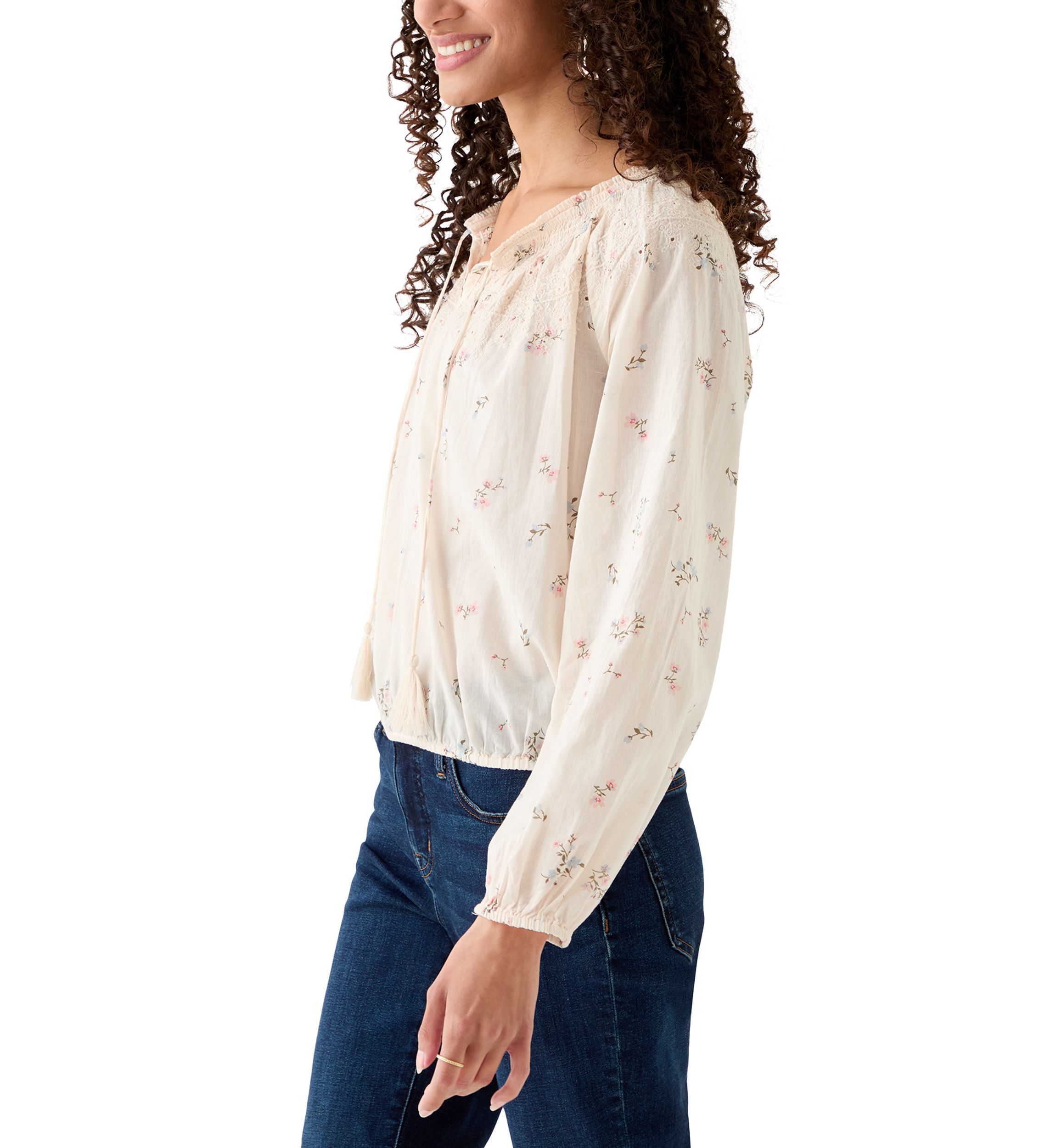 Long Sleeve Ditsy Peasant Blouse