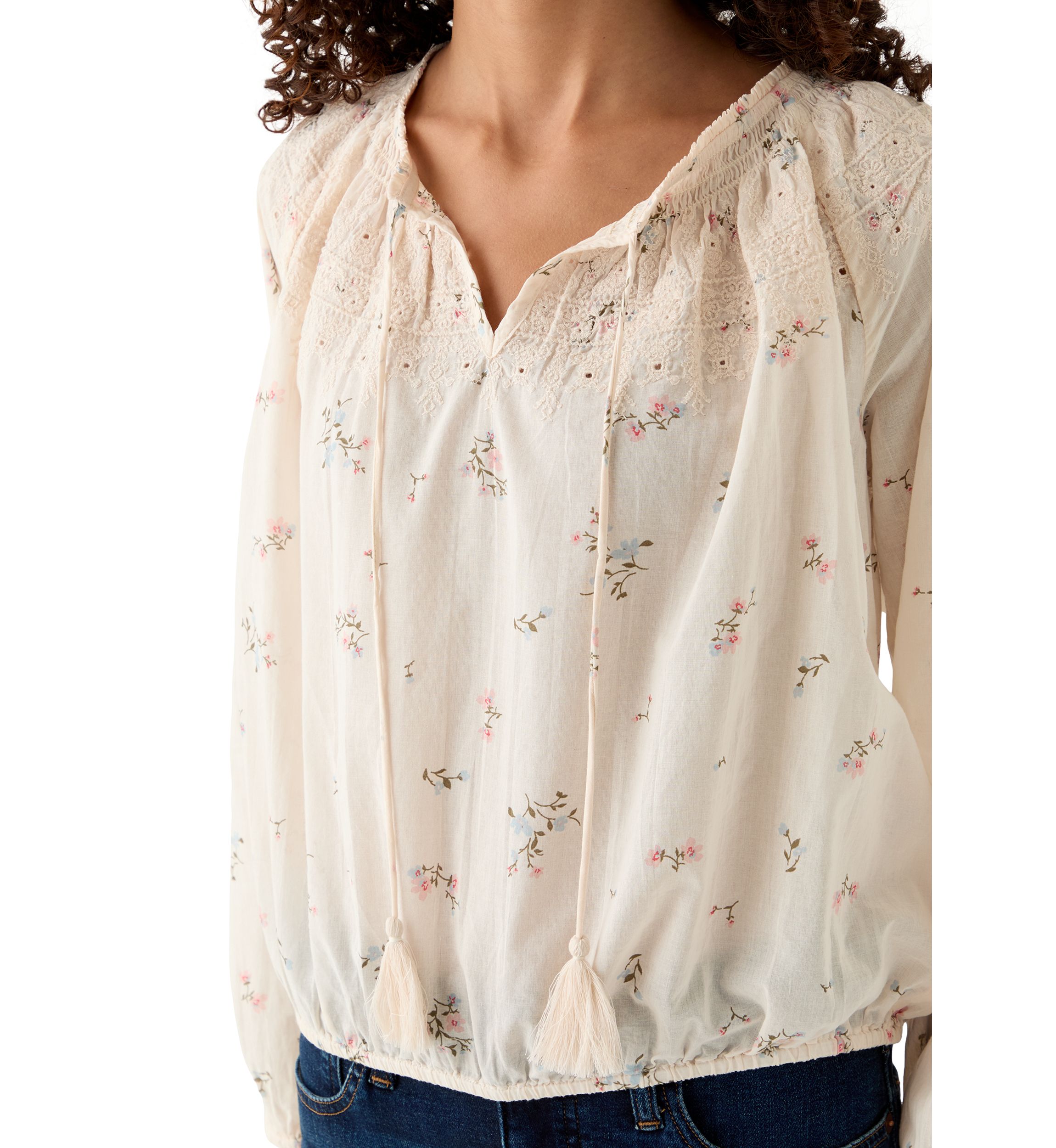 Long Sleeve Ditsy Peasant Blouse