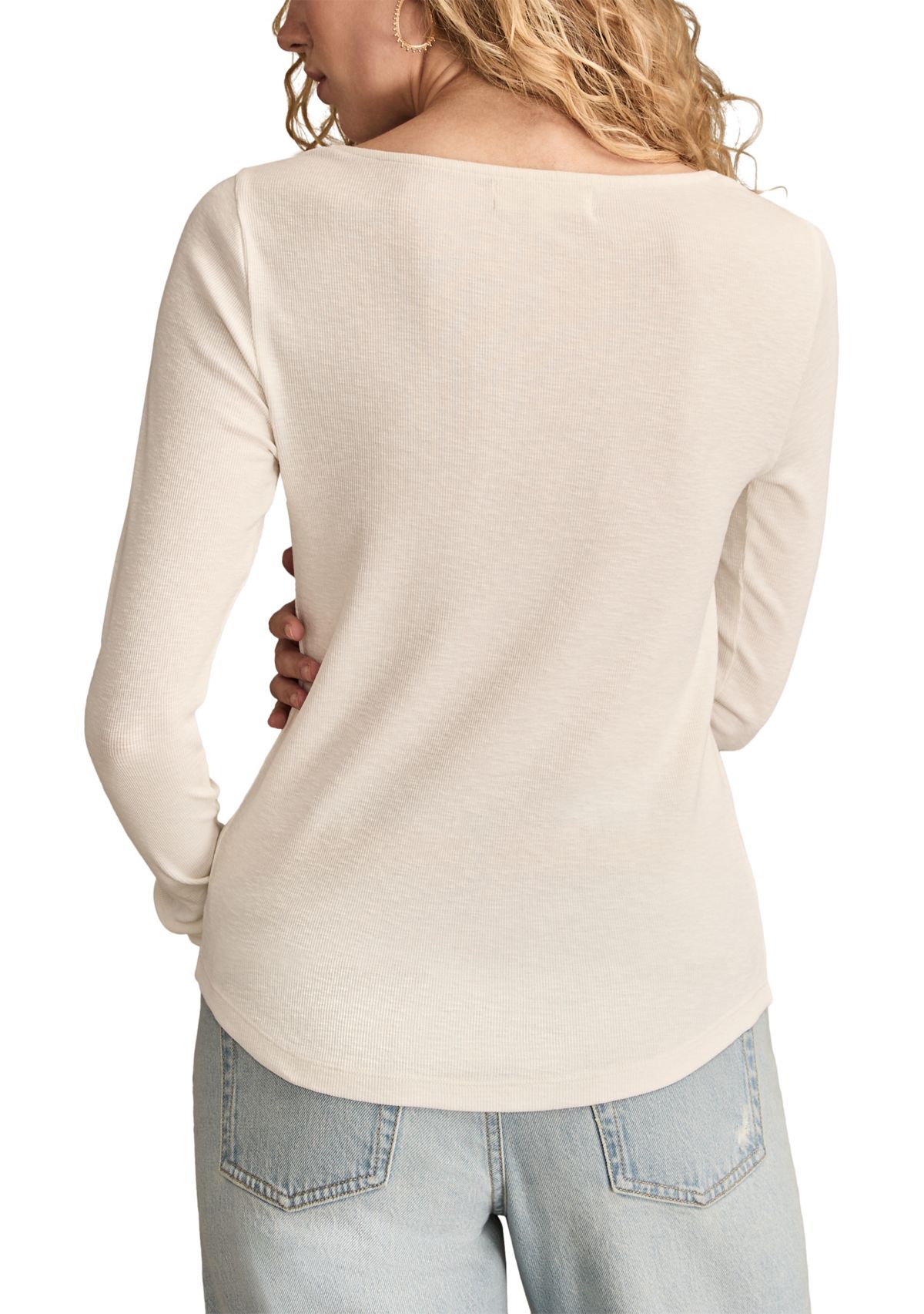 Womens Lace Yoke Henley Top