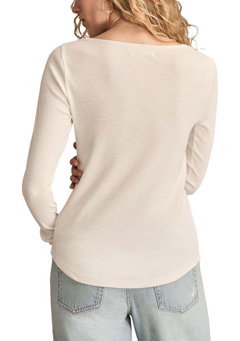 Womens Lace Yoke Henley Top