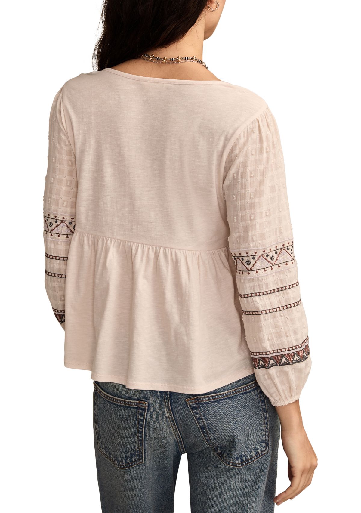 Womens Mixed Trim Peasant Top