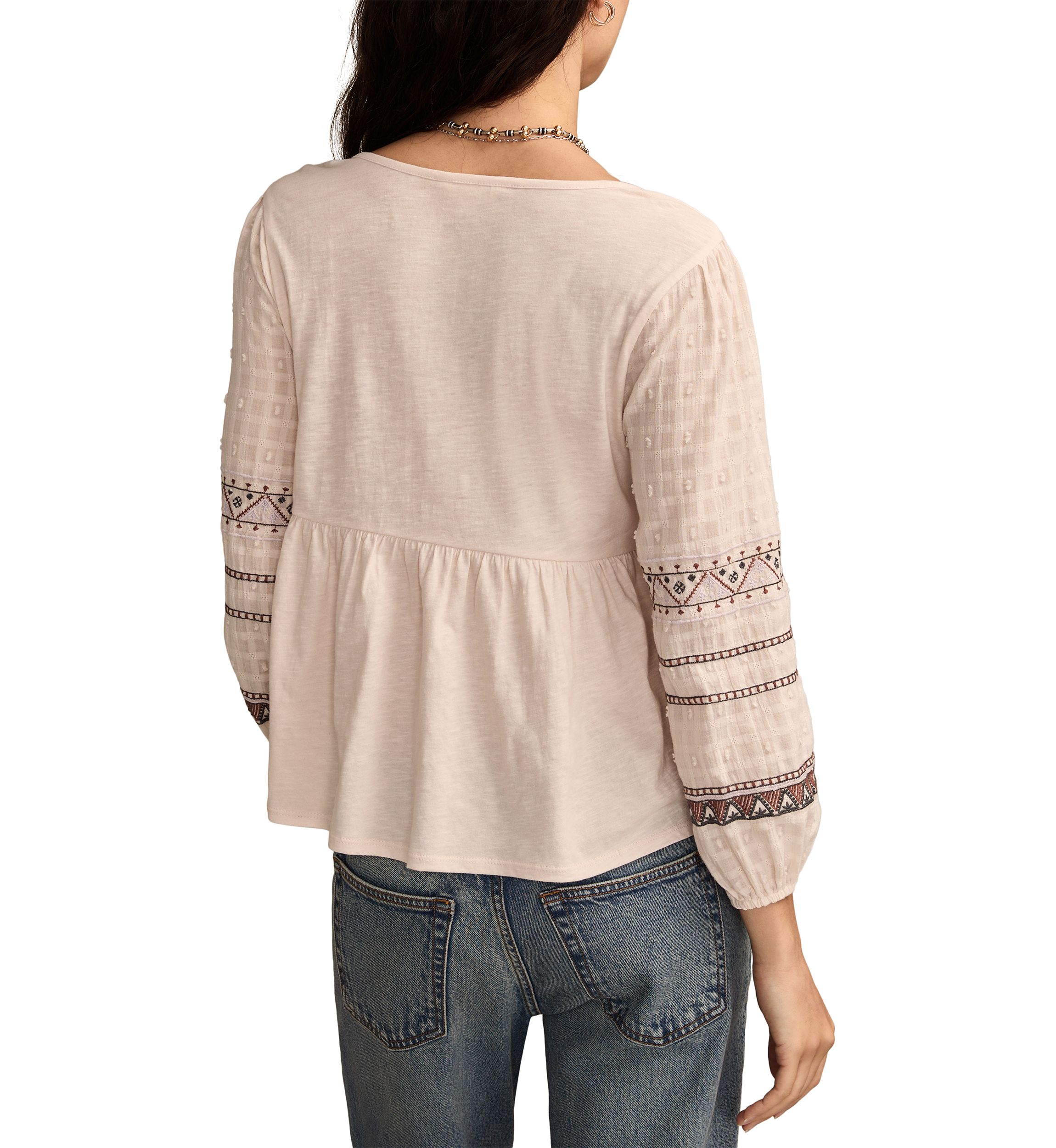 Womens Mixed Trim Peasant Top