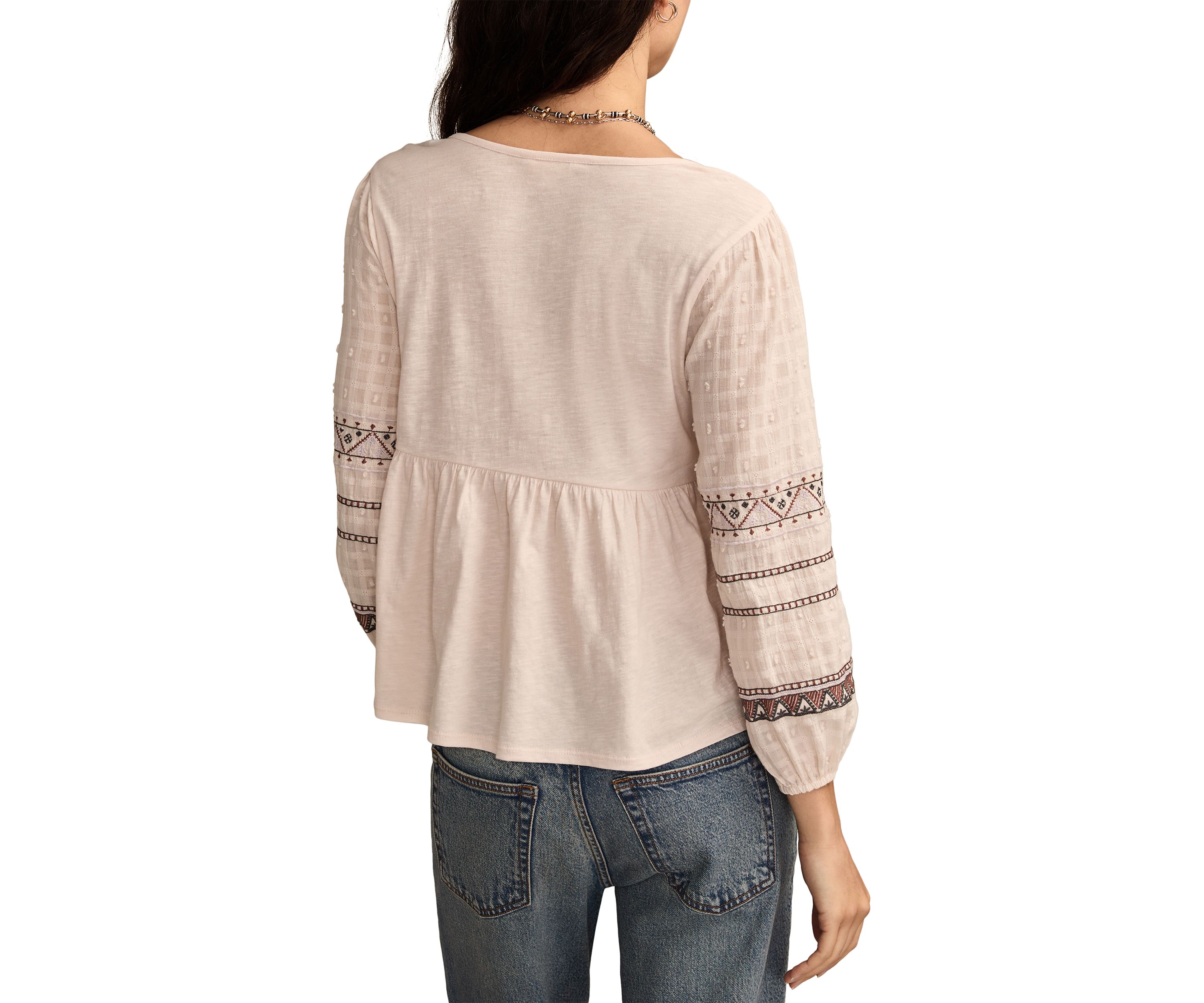 Womens Mixed Trim Peasant Top