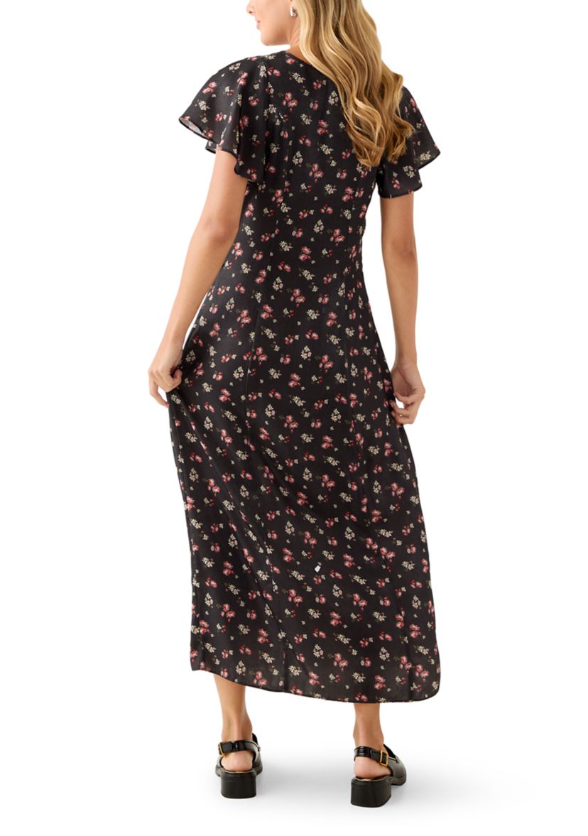 Womens Short Sleeve V-Neck Ditsy Midi Dress