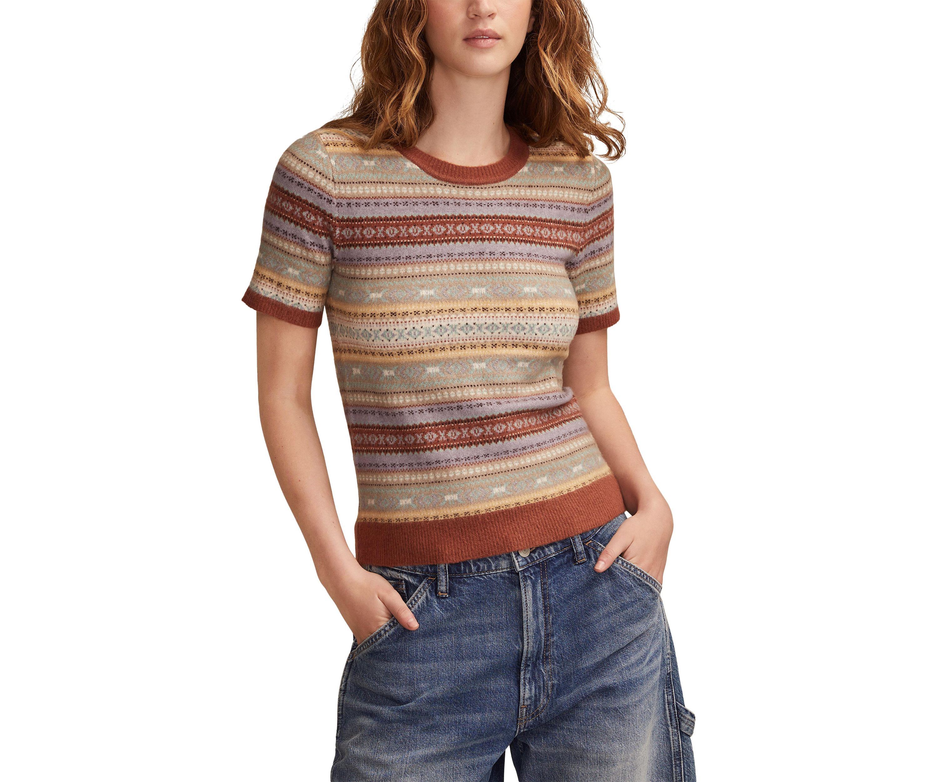 Womens Short Sleeve Fair Isle Sweater 