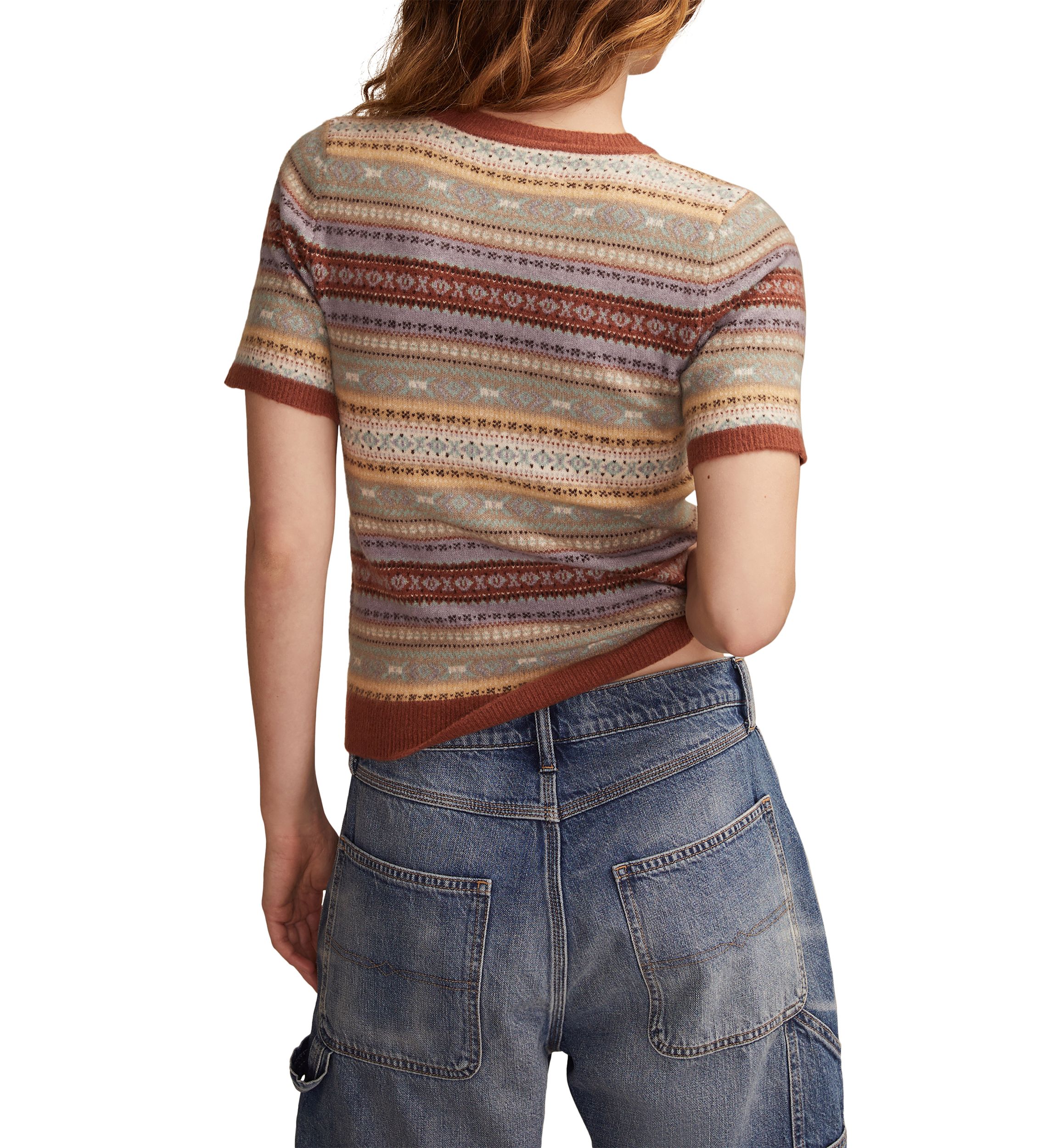 Womens Short Sleeve Fair Isle Sweater 