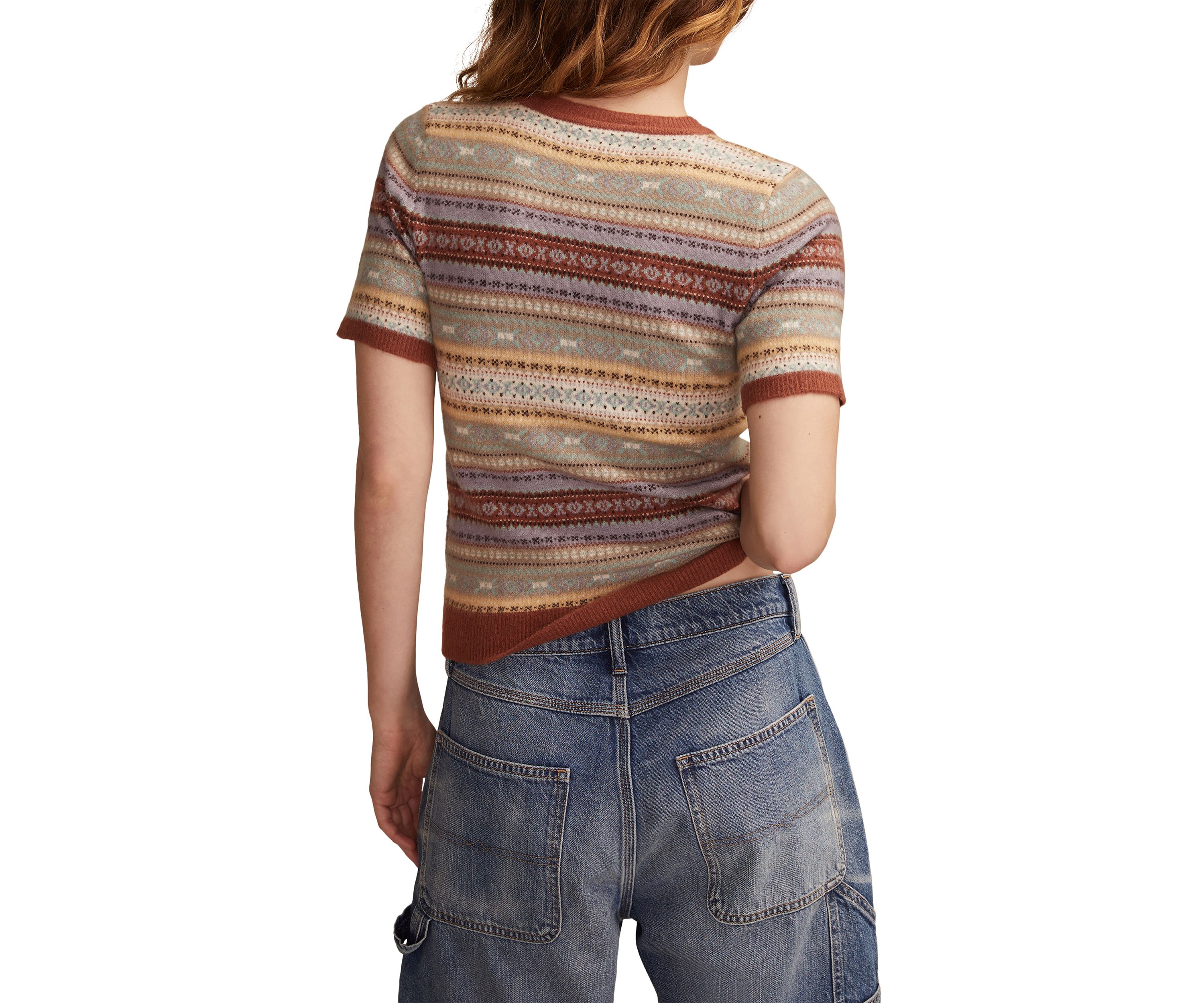 Womens Short Sleeve Fair Isle Sweater 