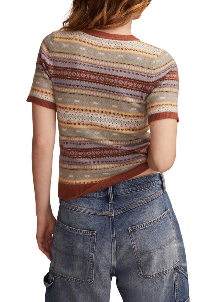 Womens Short Sleeve Fair Isle Sweater 