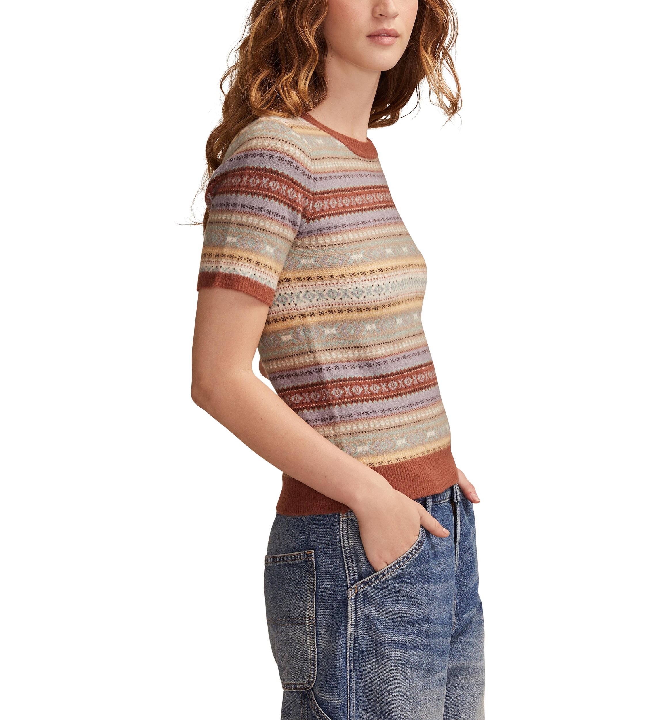 Womens Short Sleeve Fair Isle Sweater 
