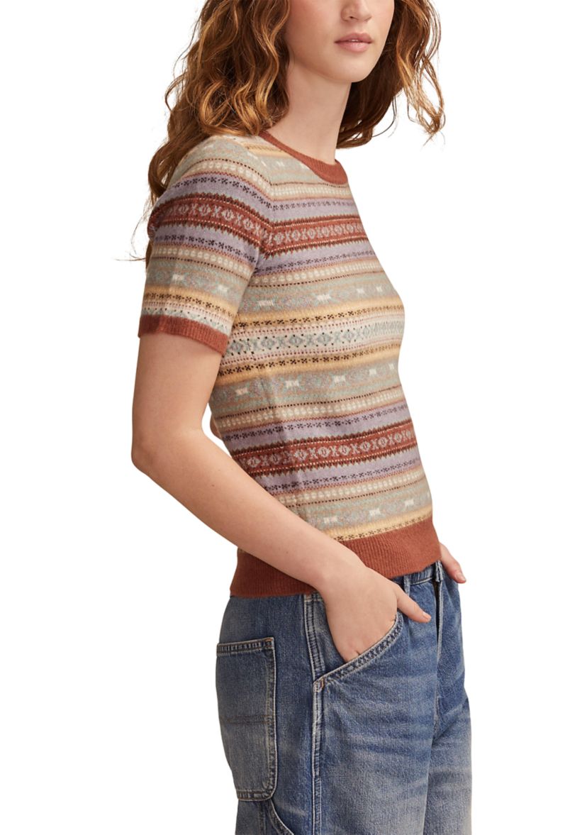 Womens Short Sleeve Fair Isle Sweater 