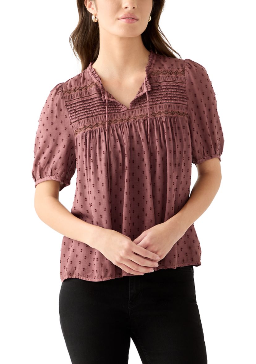 Womens Short Sleeve Clipdot Blouse 