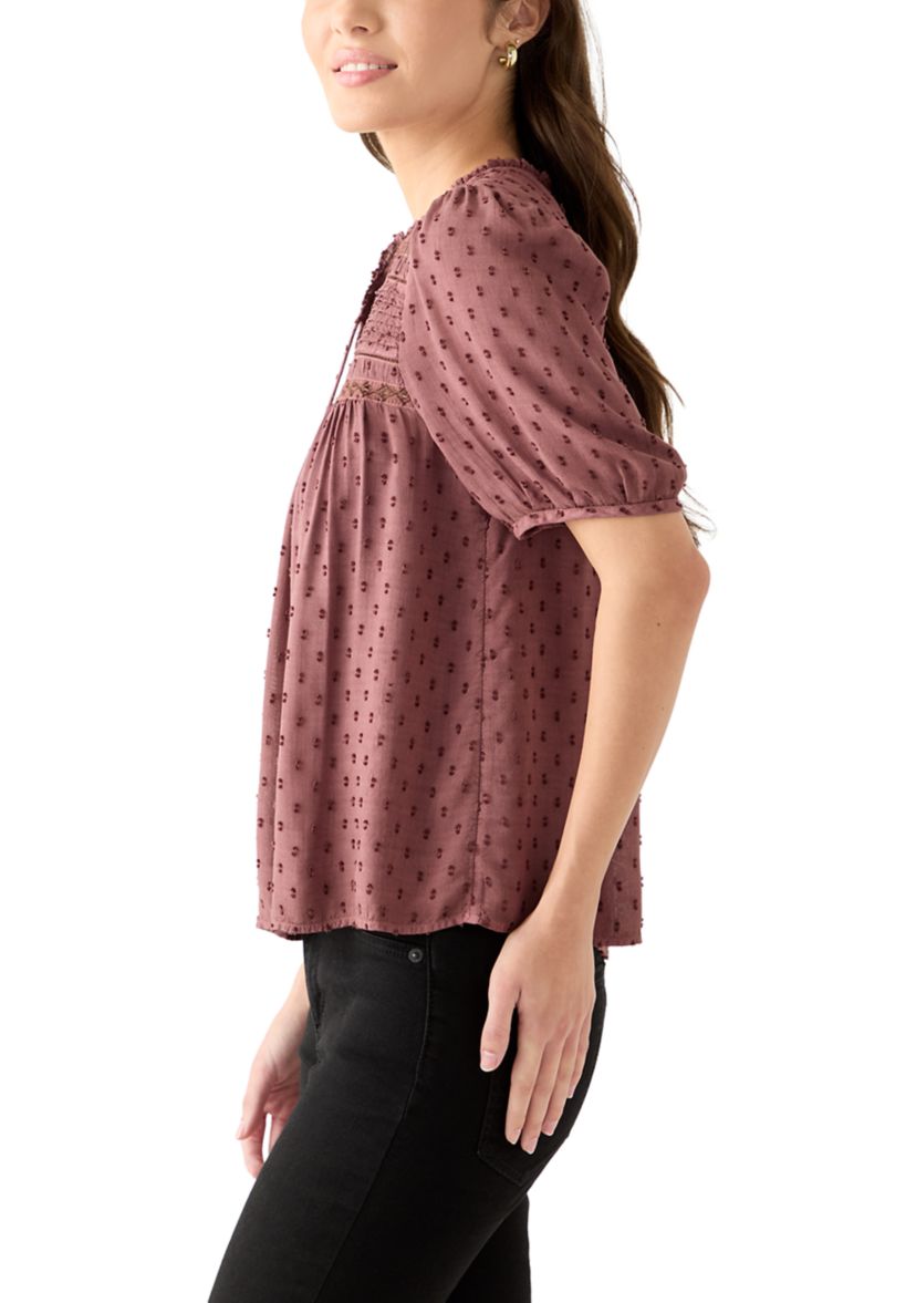Womens Short Sleeve Clipdot Blouse 