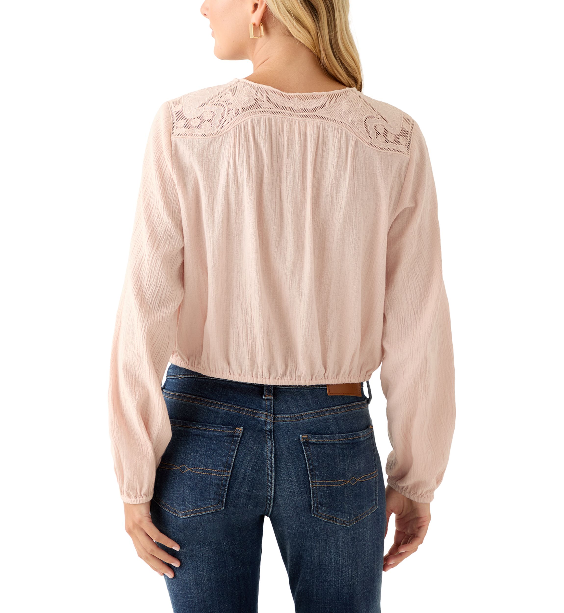 Womens Long Sleeve Pintuck Bubble Blouse 