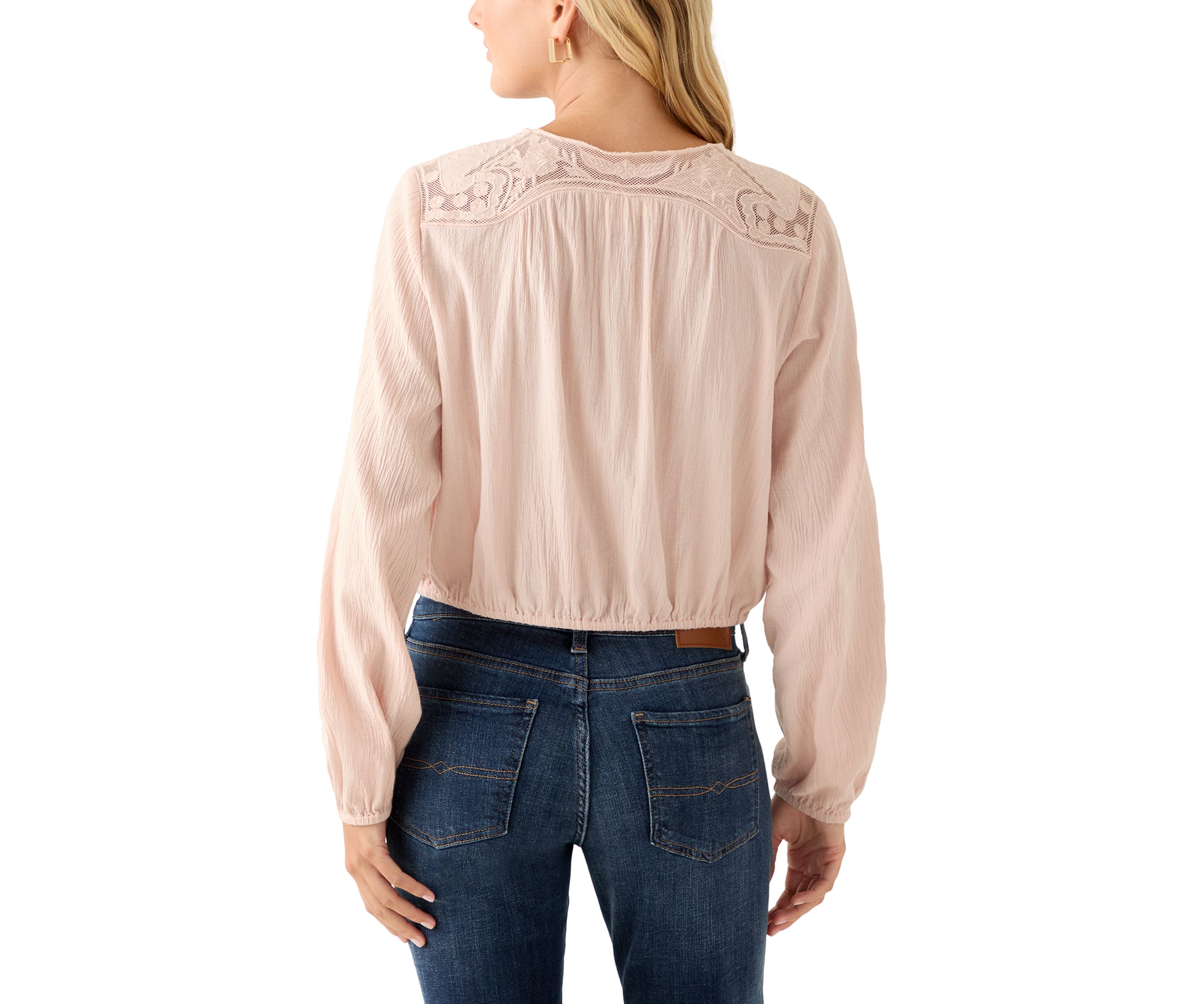 Womens Long Sleeve Pintuck Bubble Blouse 