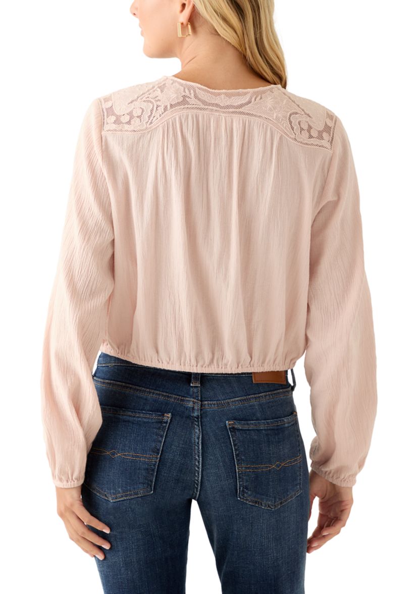 Womens Long Sleeve Pintuck Bubble Blouse 