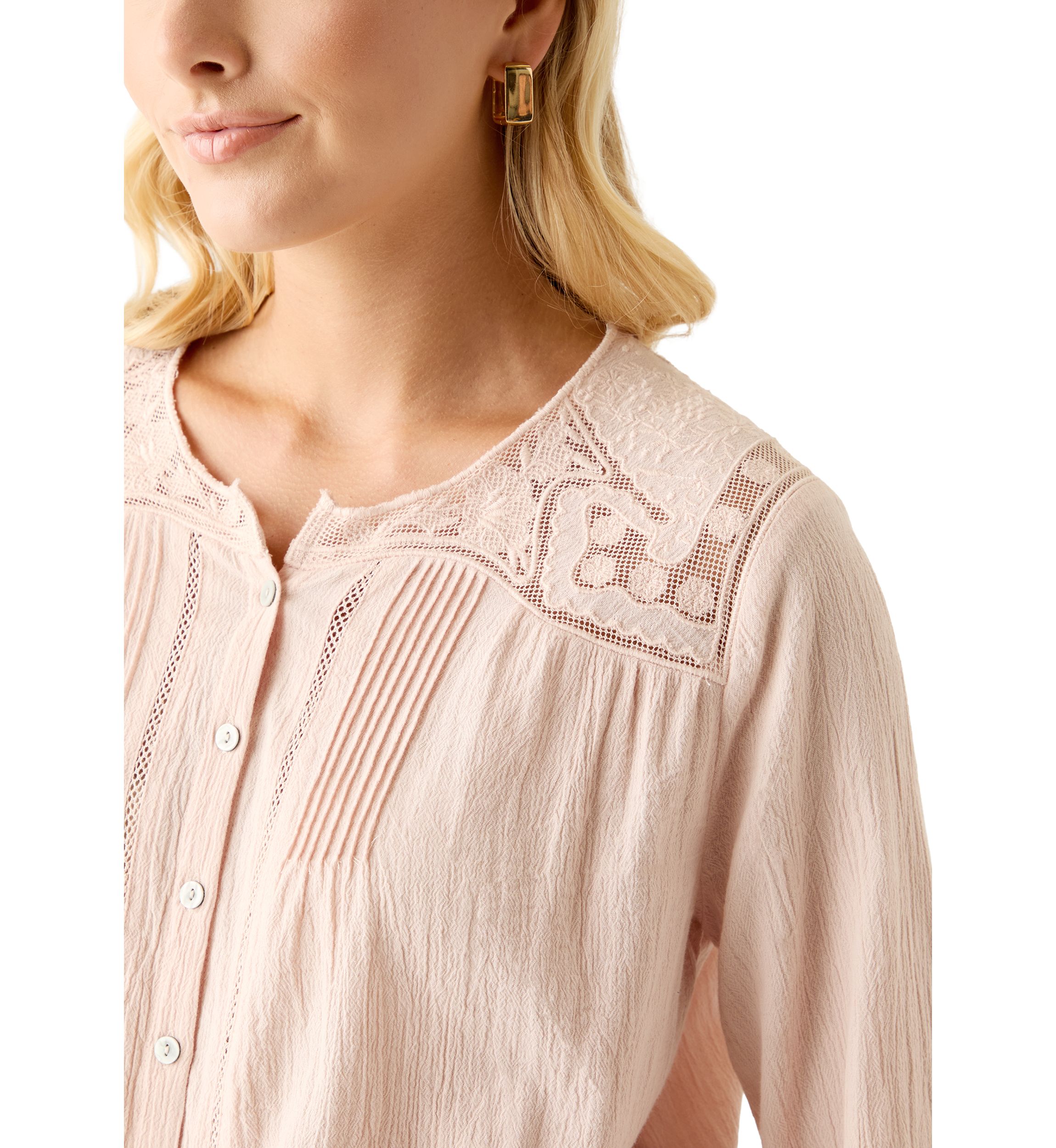 Womens Long Sleeve Pintuck Bubble Blouse 