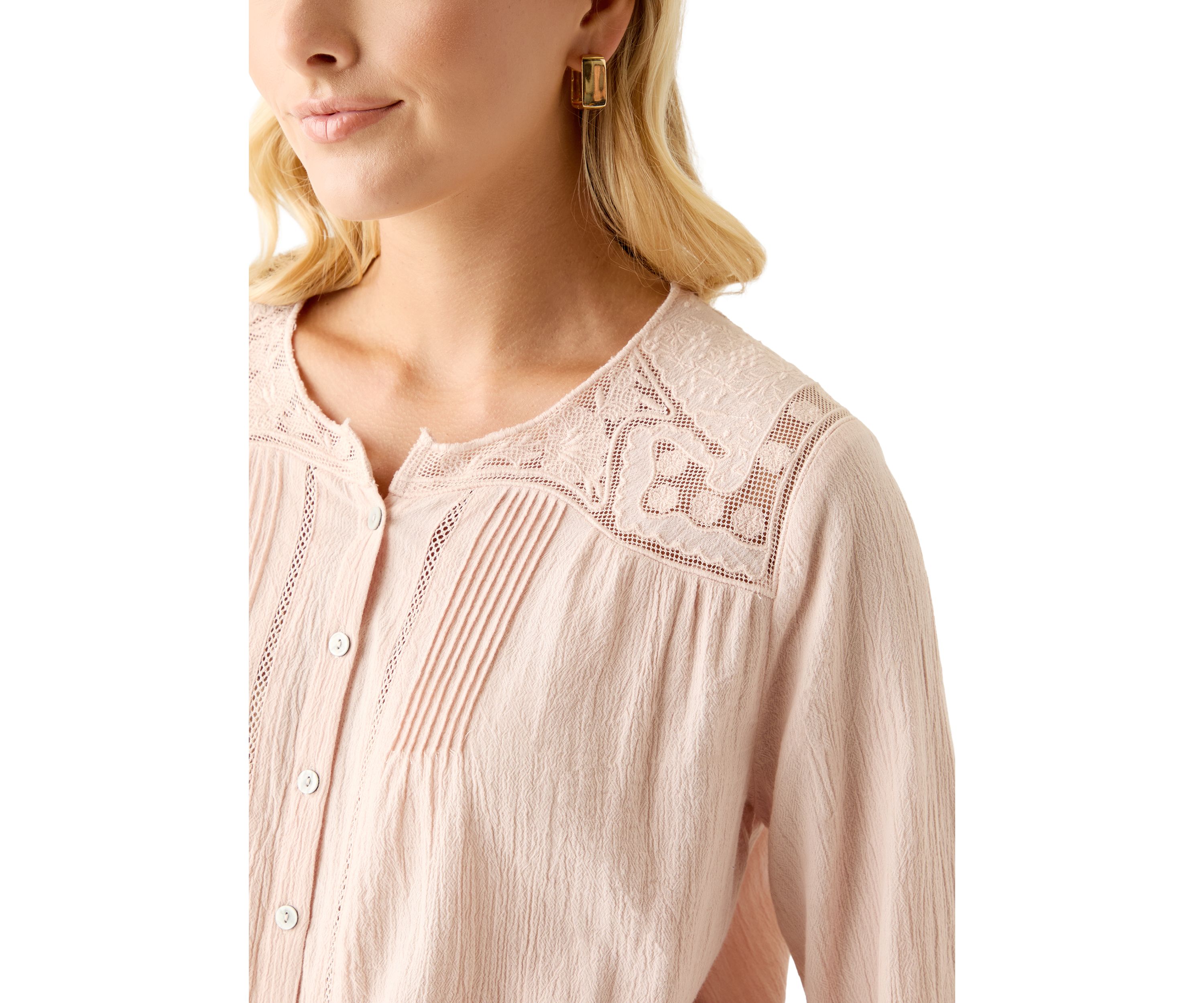 Womens Long Sleeve Pintuck Bubble Blouse 