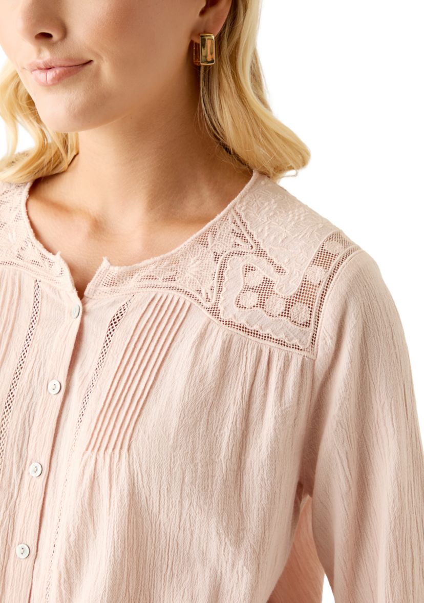 Womens Long Sleeve Pintuck Bubble Blouse 