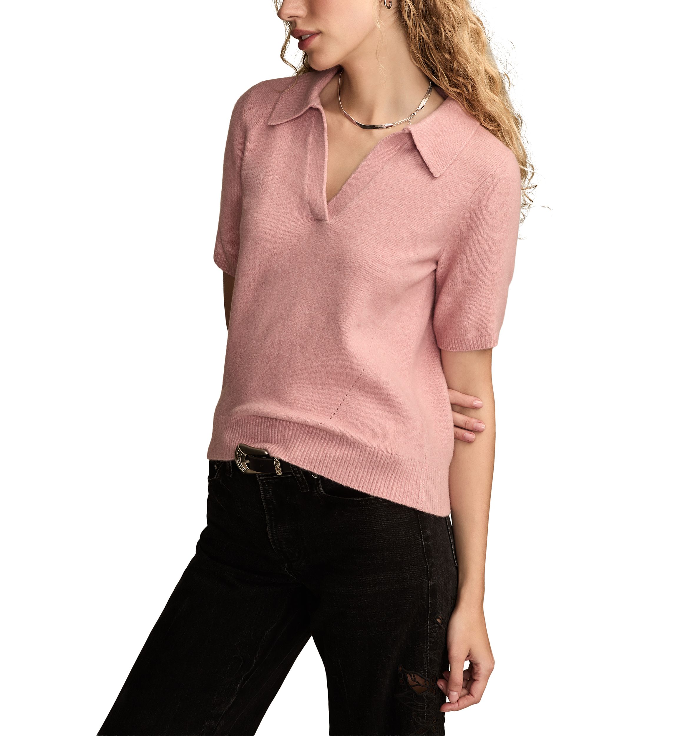 Womens Collared Sweater Knit T-Shirt
