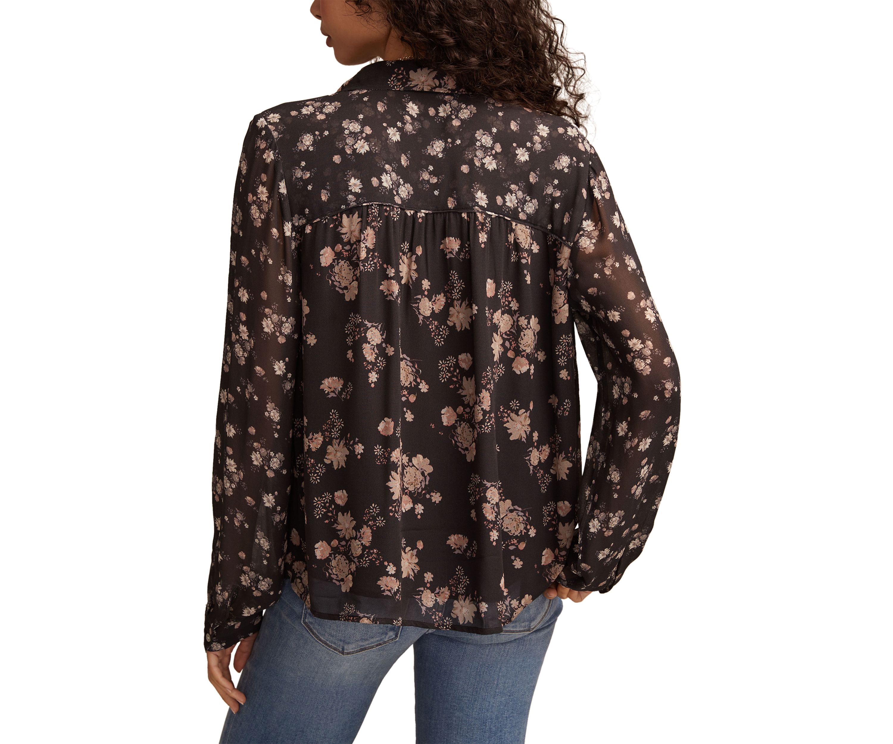 Womens Long Sleeve Mixed Floral Printed Button Front Blouse