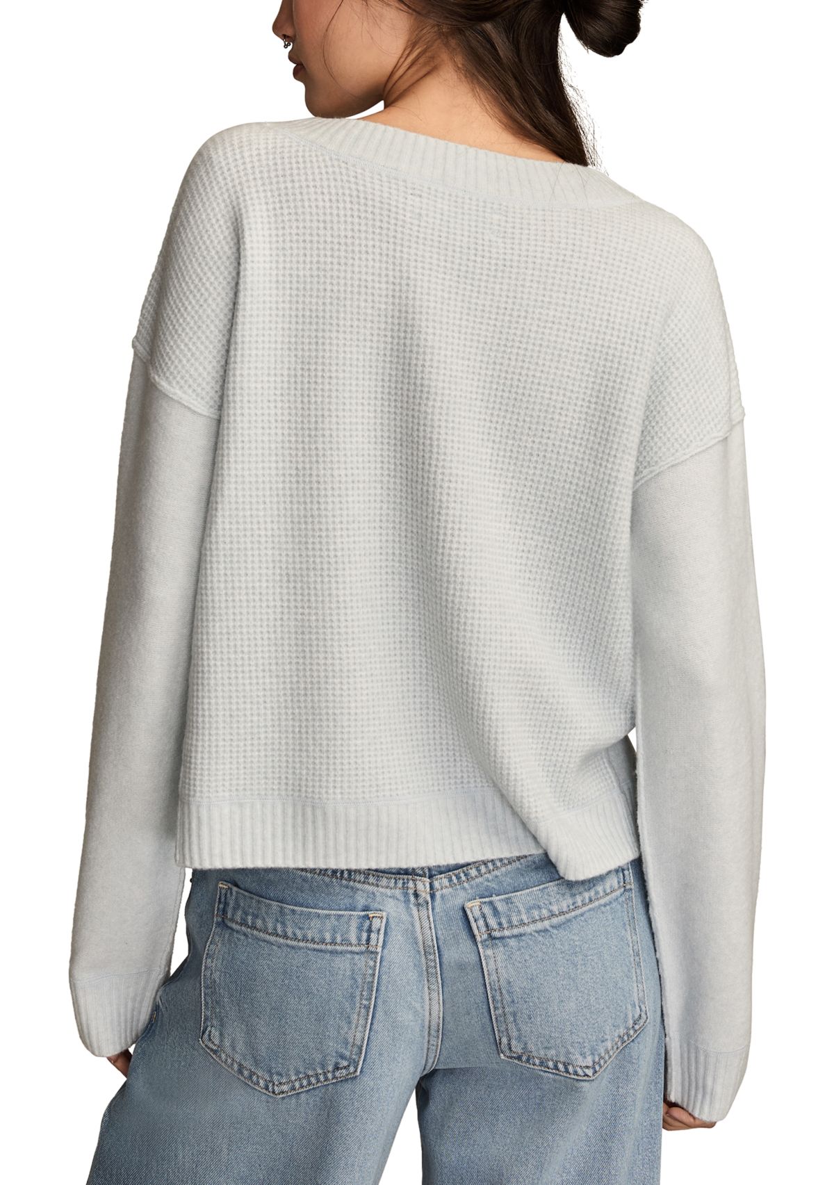 Womens Long Sleeve V-Neck Waffle Sweater