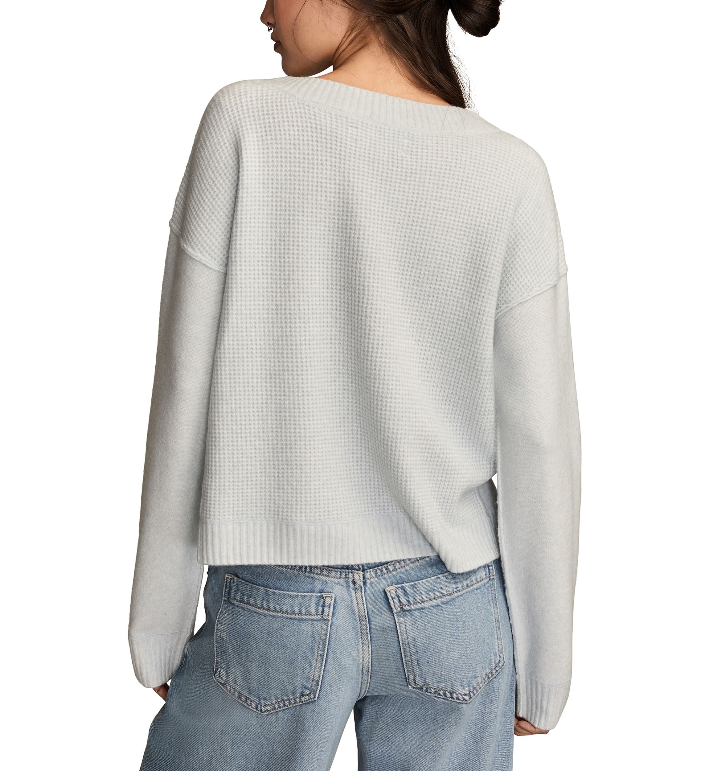 Womens Long Sleeve V-Neck Waffle Sweater